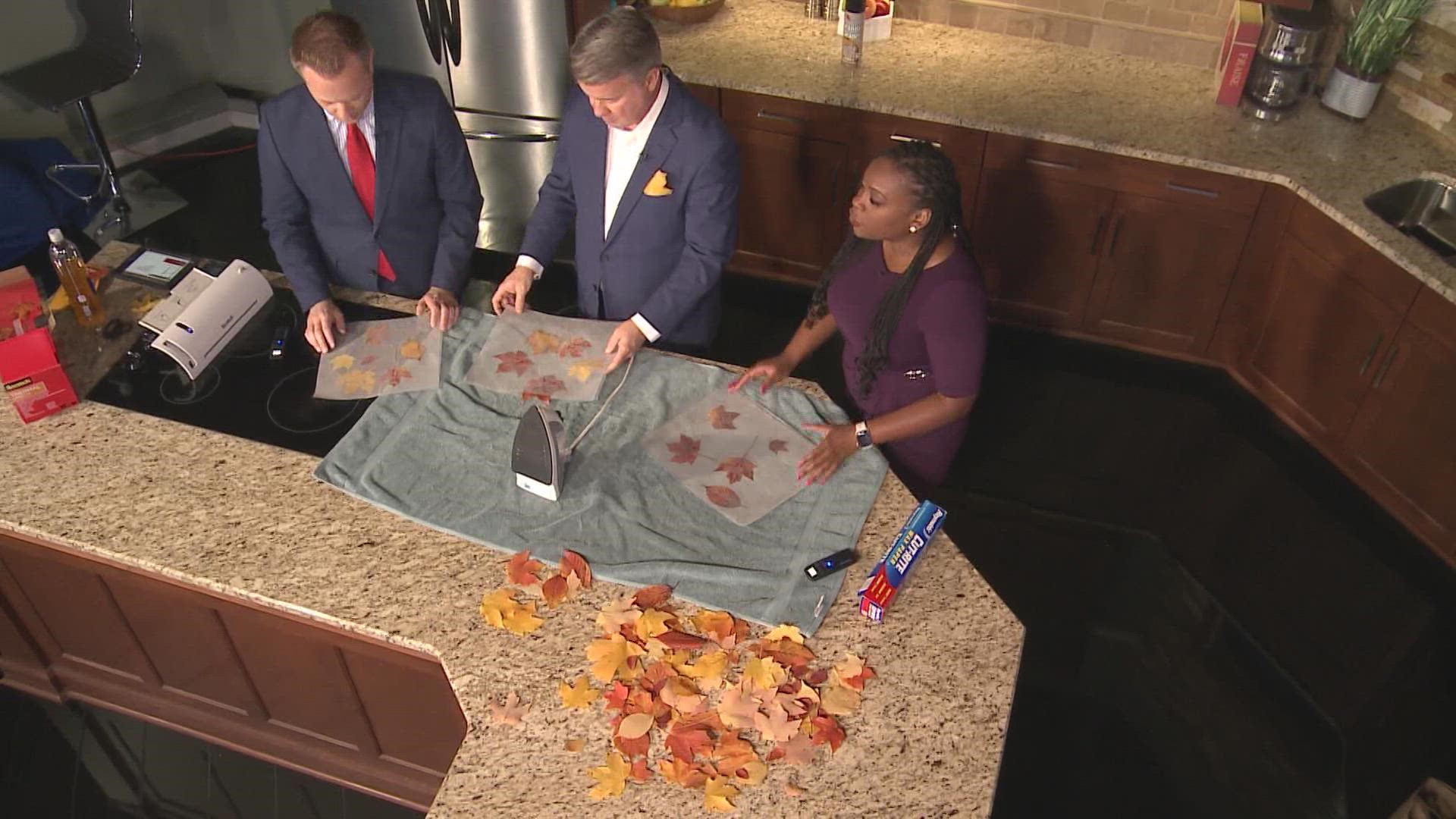 Ironing fall leaves into wax paper can keep those vibrant colors longer.