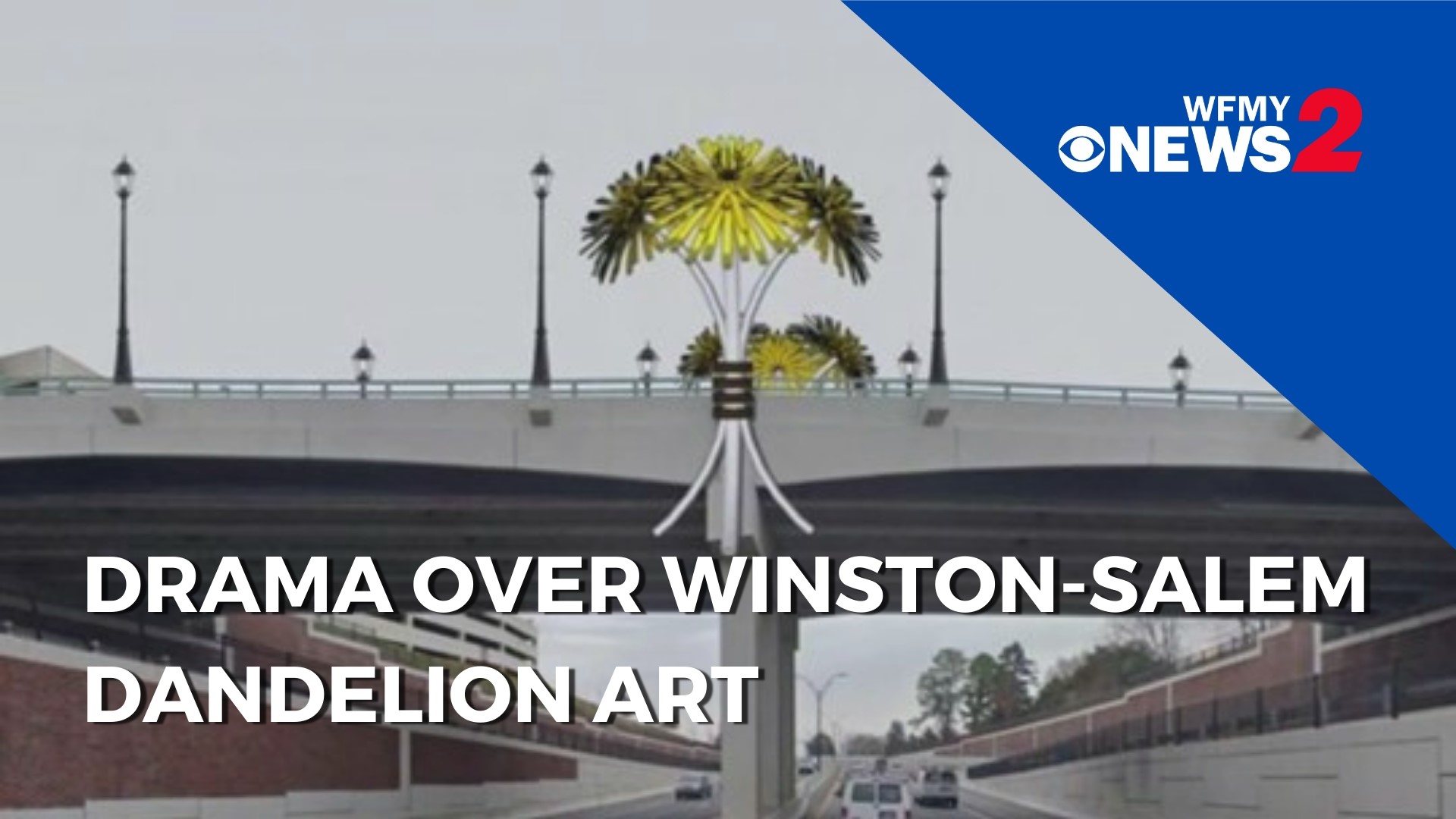 A 40-feet tall dandelion and a pair of 12-foot tall bouquets will decorate a portion of the highway.