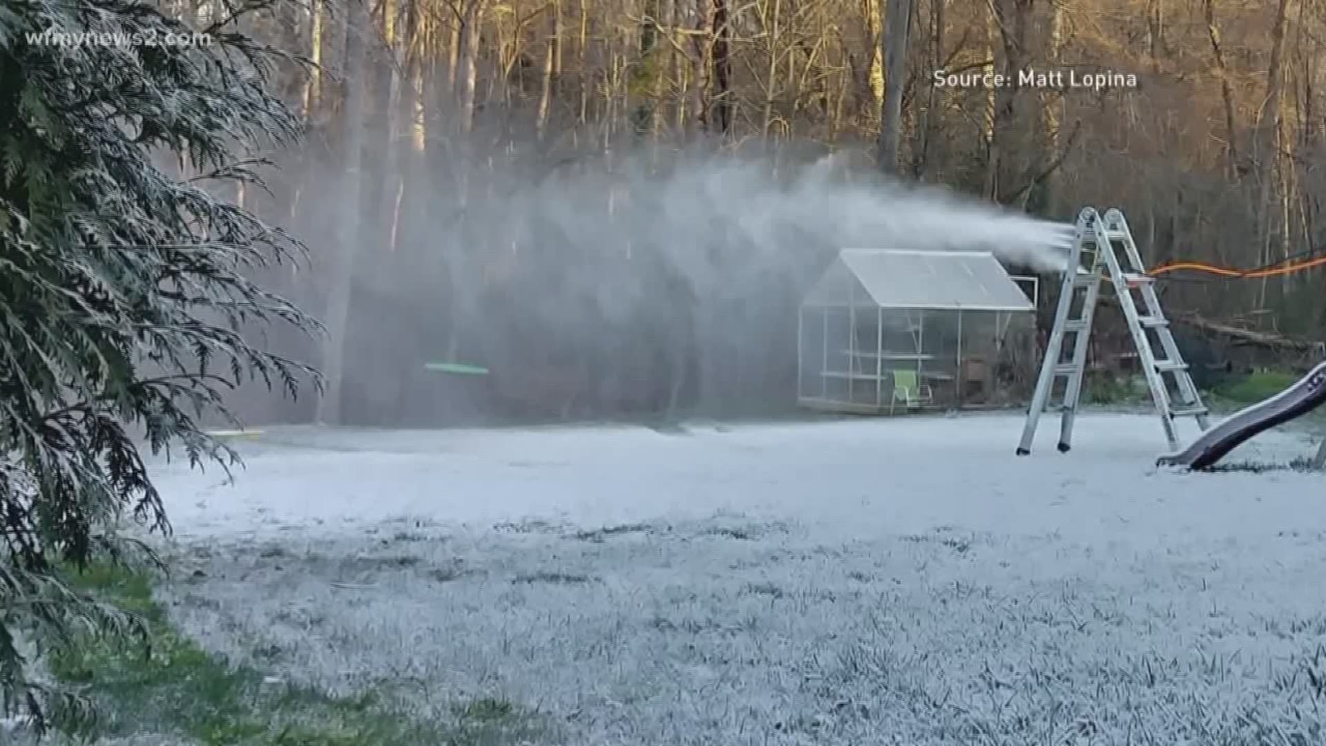 Matt Lopina used an pressure washer and an air compressor to turn his backyard into a sledding hill.