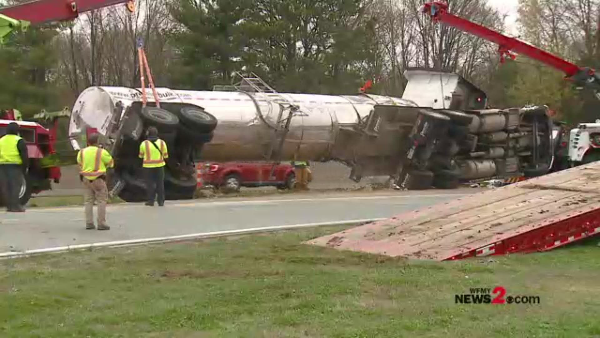 A tractor-trailer carrying liquid soap backed up traffic on I-40 in Winston-Salem Tuesday.