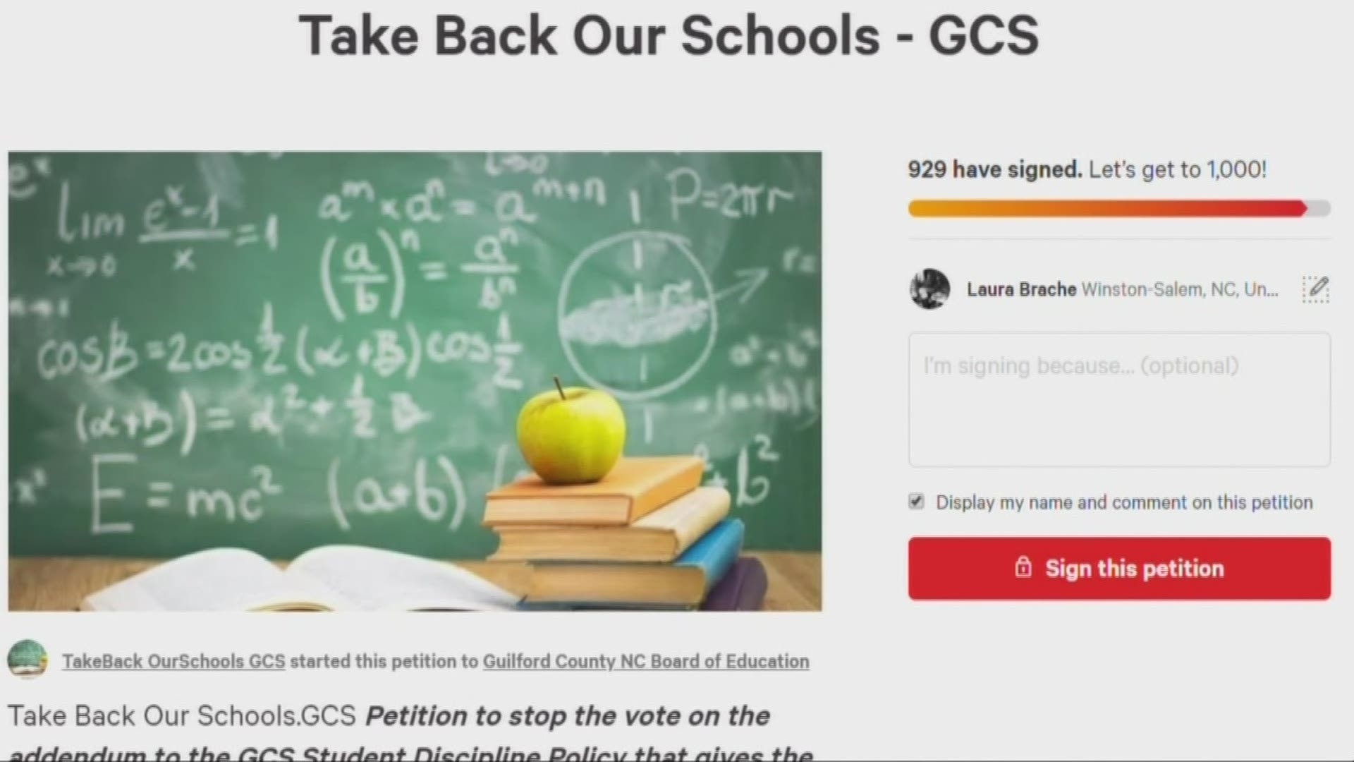 According to the group that started the petition, the biggest concern is principals being encouraged to reduce suspensions and keep students in class.
