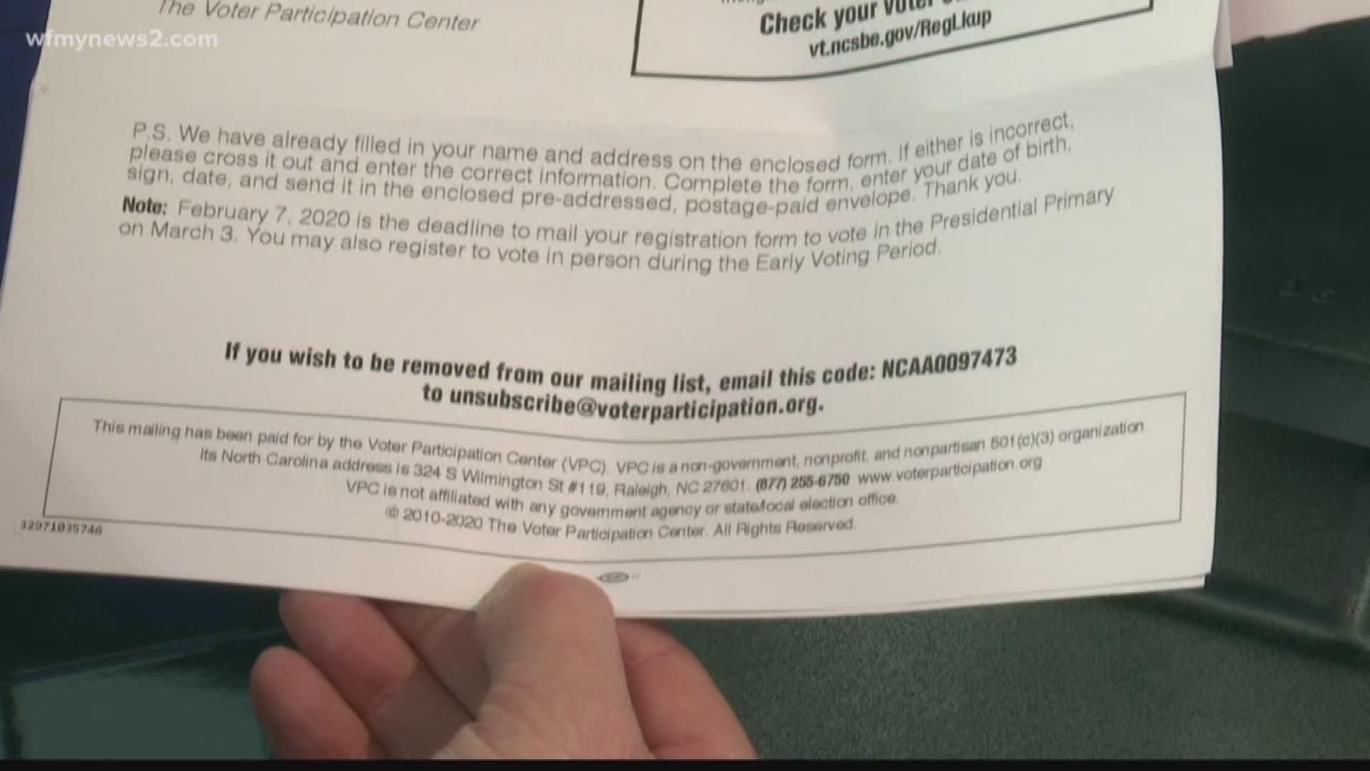You may have seen this letter with a voter registration form already filled out. 2 Wants to Know where it comes from.