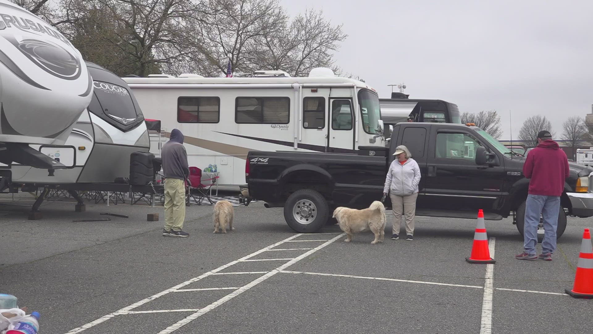 Some fans are still hanging around the Greensboro Coliseum in their RVs even though their teams are out.