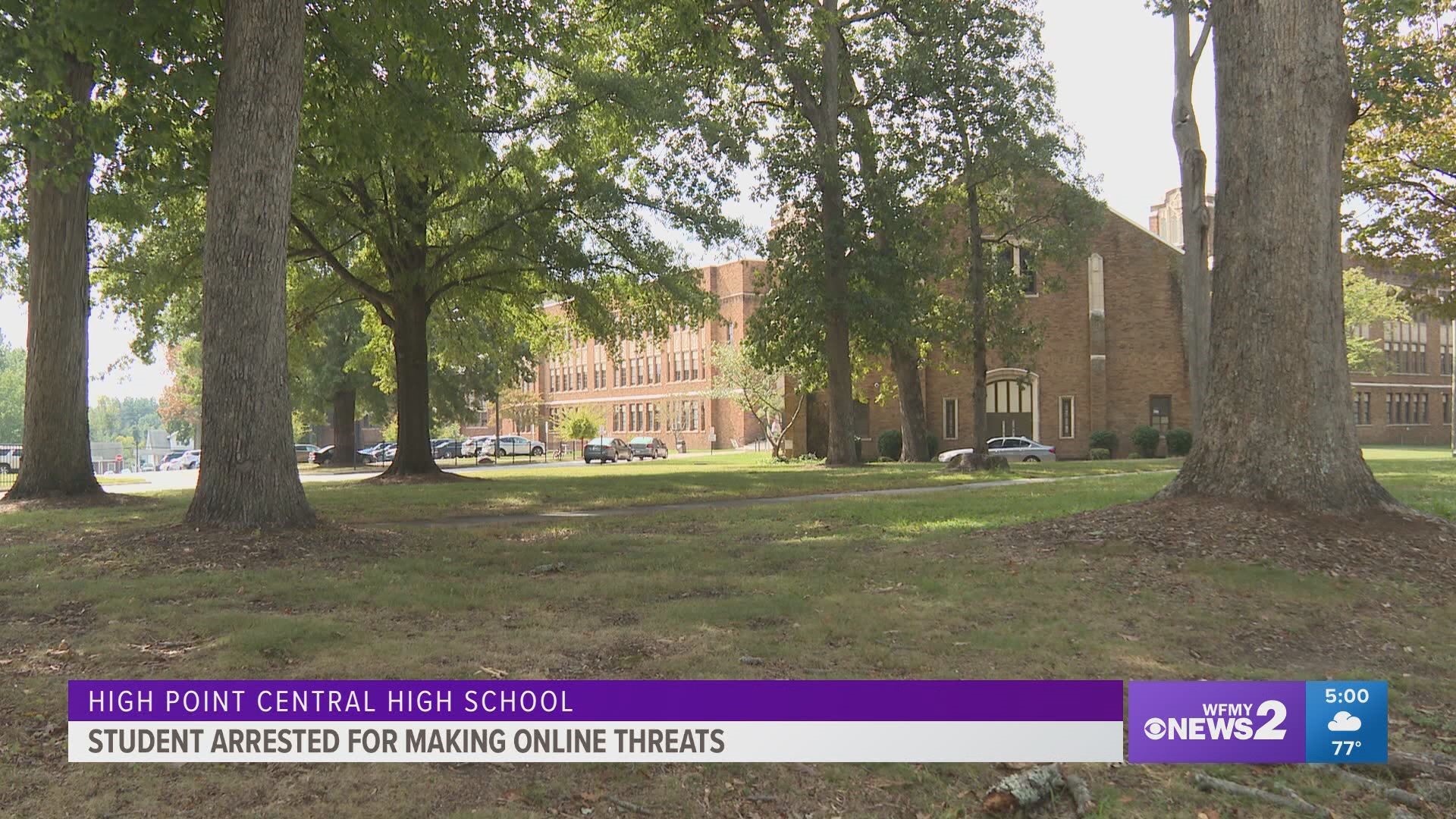 High Point police said a juvenile was arrested and sent to the Guilford County Detention Center Sunday after posting a threat on social media involving the school.