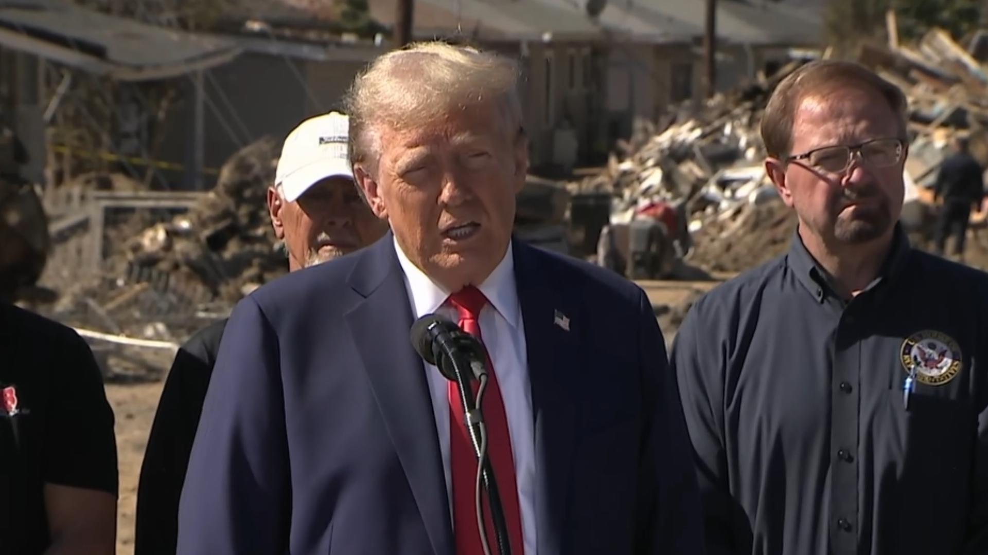 Donald Trump visited Asheville, North Carolina on Monday, Oct. 21 to view damage from Helene, according to his campaign.