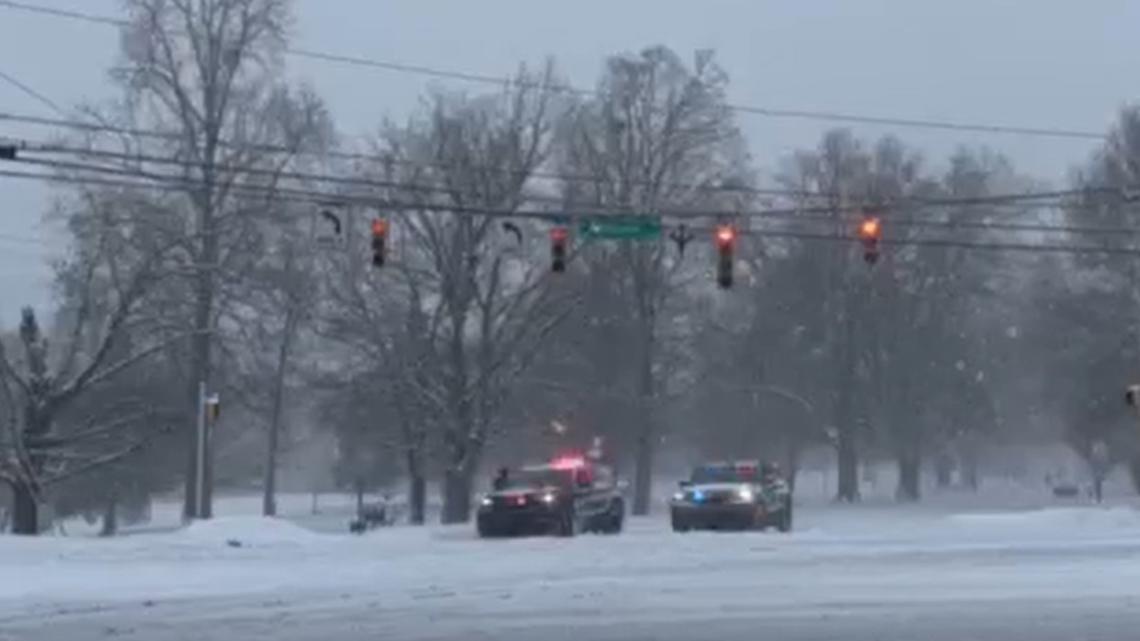 Westbound Wendover Avenue blocked by cars stuck on hill