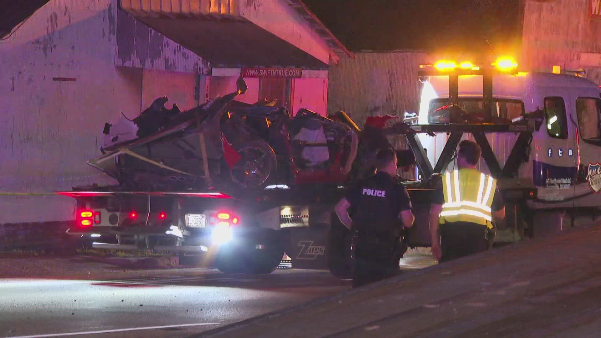 The North Carolina State Highway Patrol said a deadly crash involving a 25-year-old woman caused the fire at Caudill's Electric in Kernersville on Saturday.