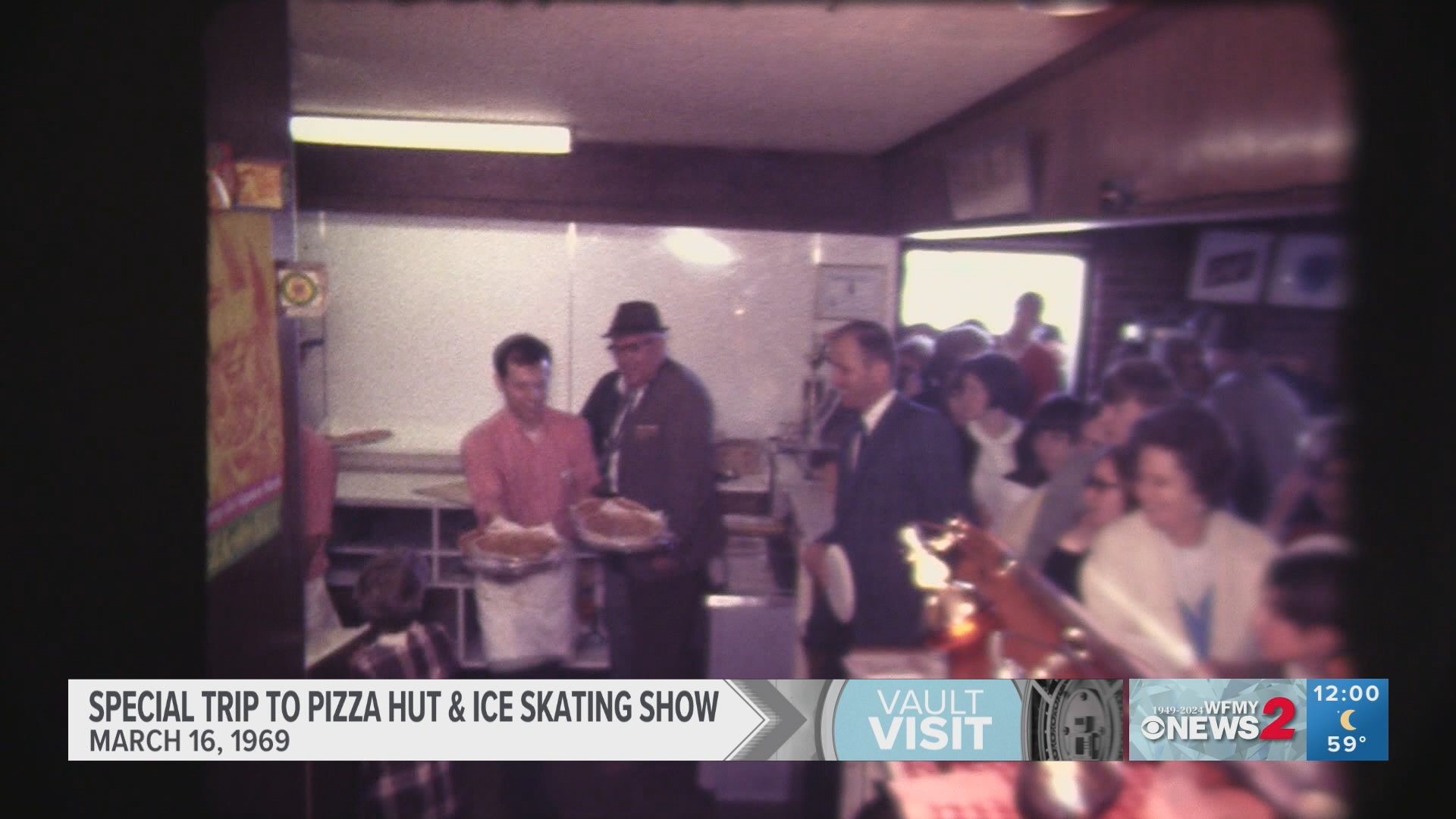 The children ate pizza and went ice skating in 1969.