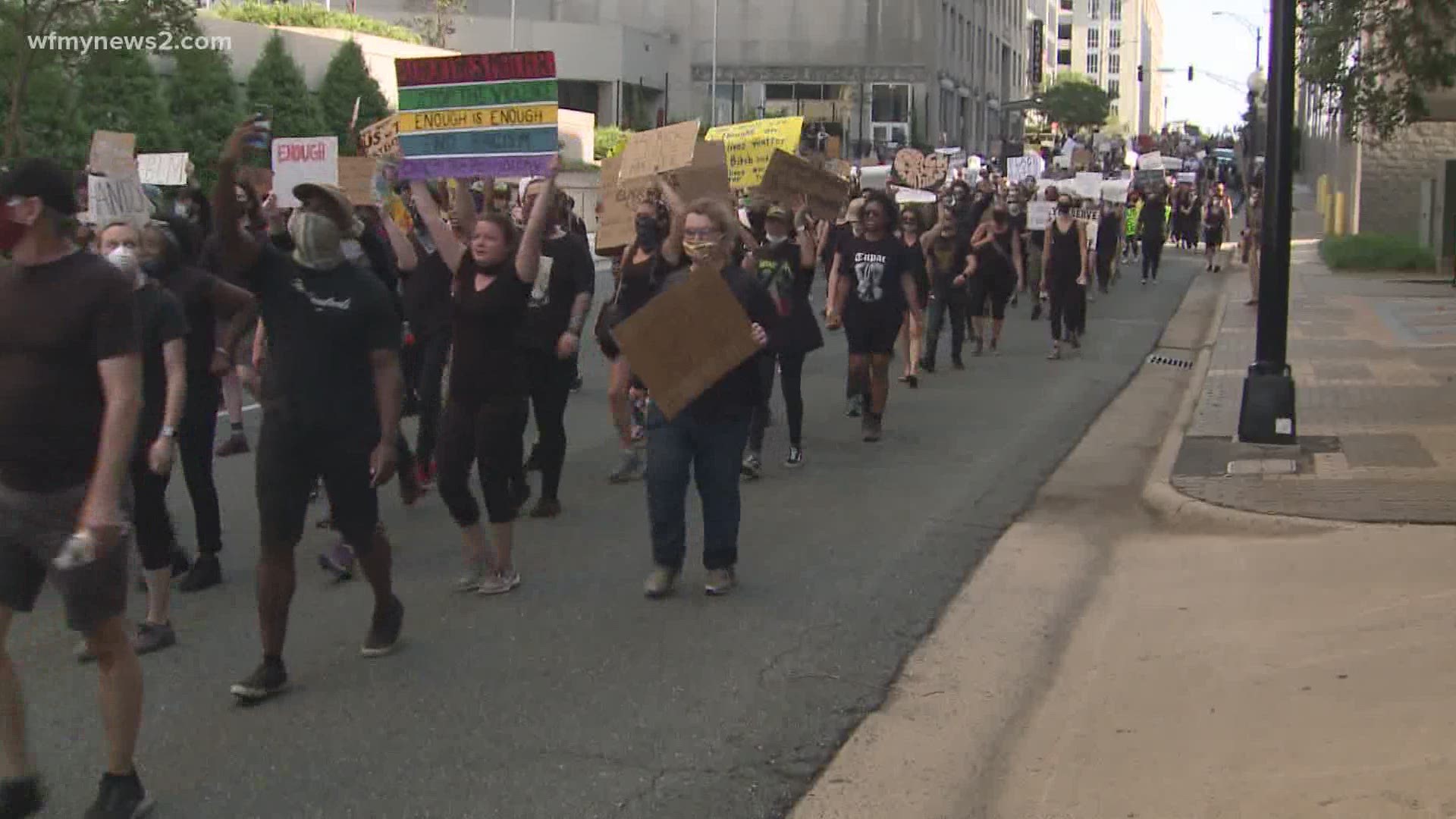 Protesters gathered in downtown Winston-Salem to peacefully spread their message.