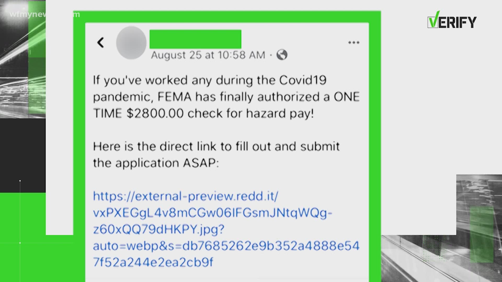 Our VERIFY Team dug into the question and found out FEMA isn't mailing out hazard paychecks if you worked during the pandemic.