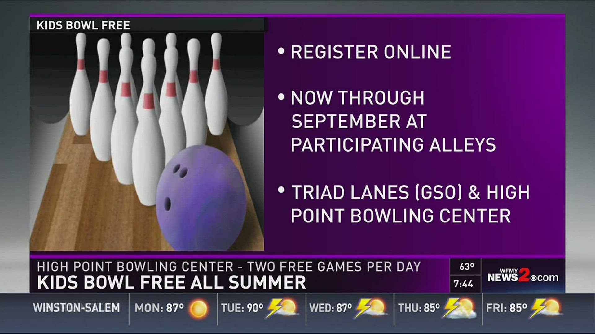 High Point Bowling Center Offers Free Games for Kids This Summer wfmynews2