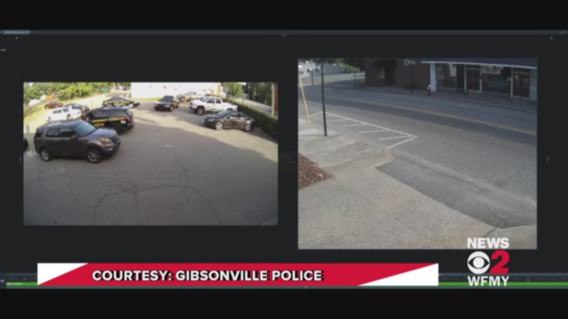 The moment a Gibsonville police car lost control and crashed into a dance studio across the street, captured on the station's surveillance video.