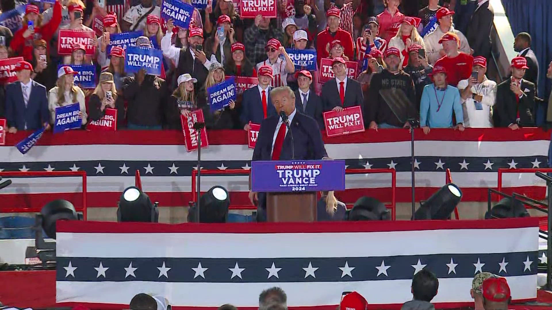 Former President Donald Trump speaks to Raleigh voters in final push to win NC.