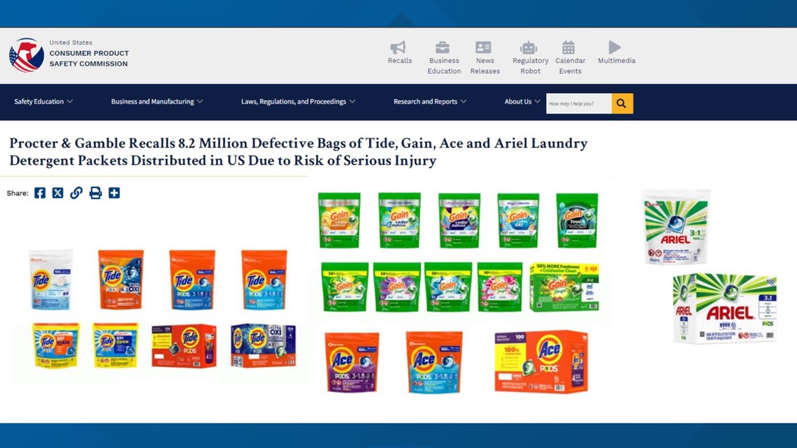 Tide & Gain laundry pods recalled due to defective containers