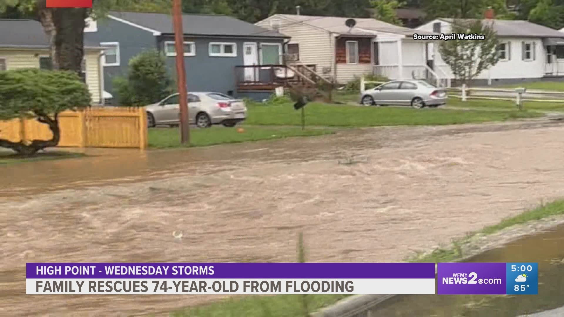 A 74-year-old High Point woman had to be rescued after flood waters threatened her home.