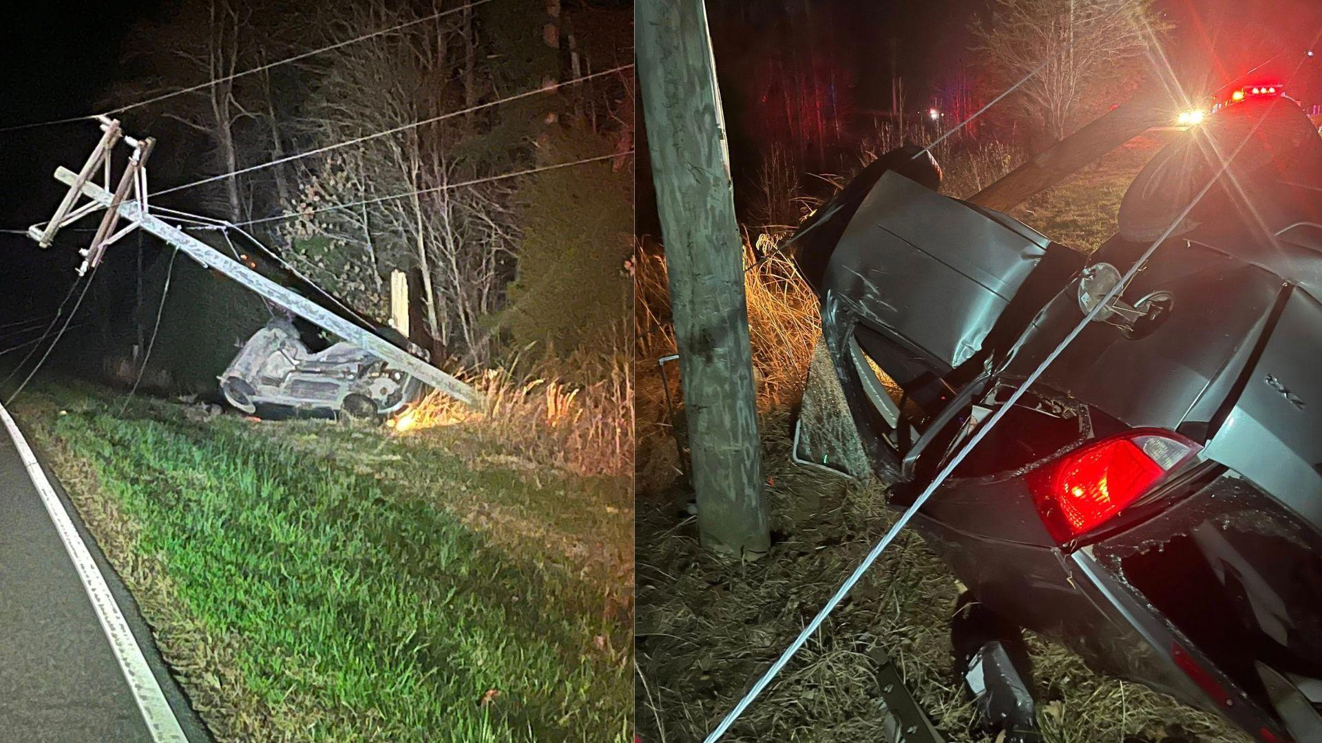 Driver rescued after car crashes into utility pole on NC Highway 22 ...