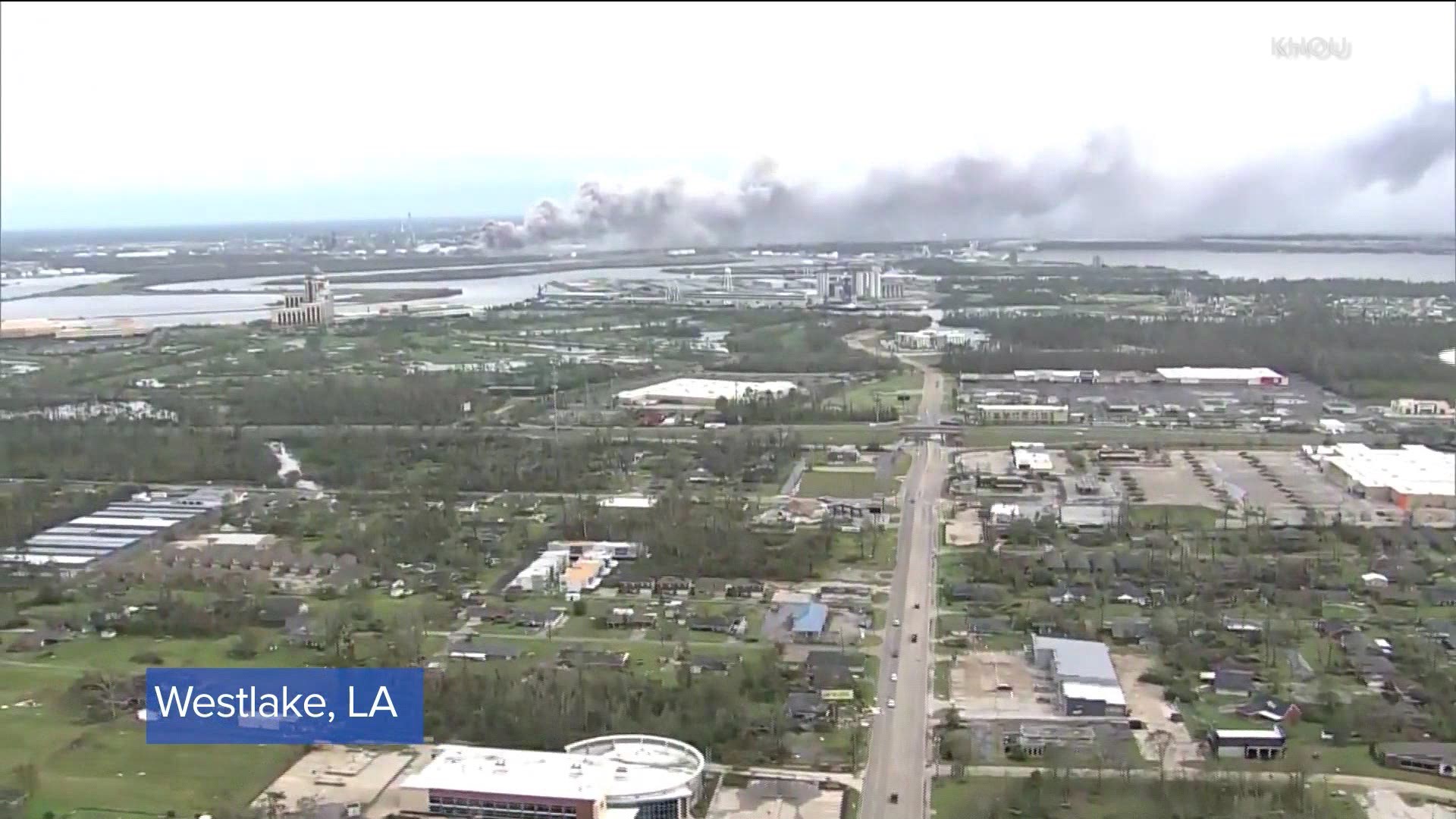 A chemical plant caught fire in Westlake, LA Thursday, spewing thick smoke into the air, hours after Hurricane Laura hit the area.