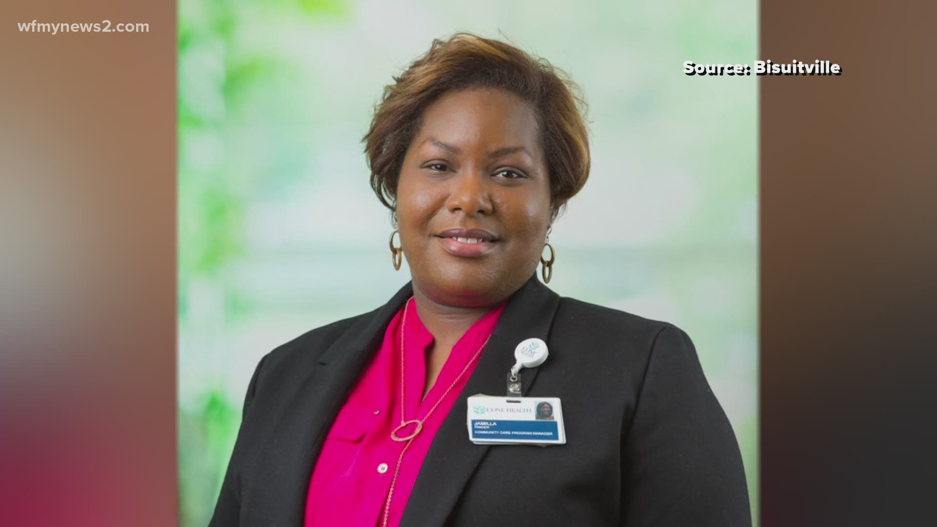 Jamilla Pinder will be honored by Biscuitville during Black History Month. Pinder, a Cone Health employee, helped plan Cone Health’s COVID-19 testing events.