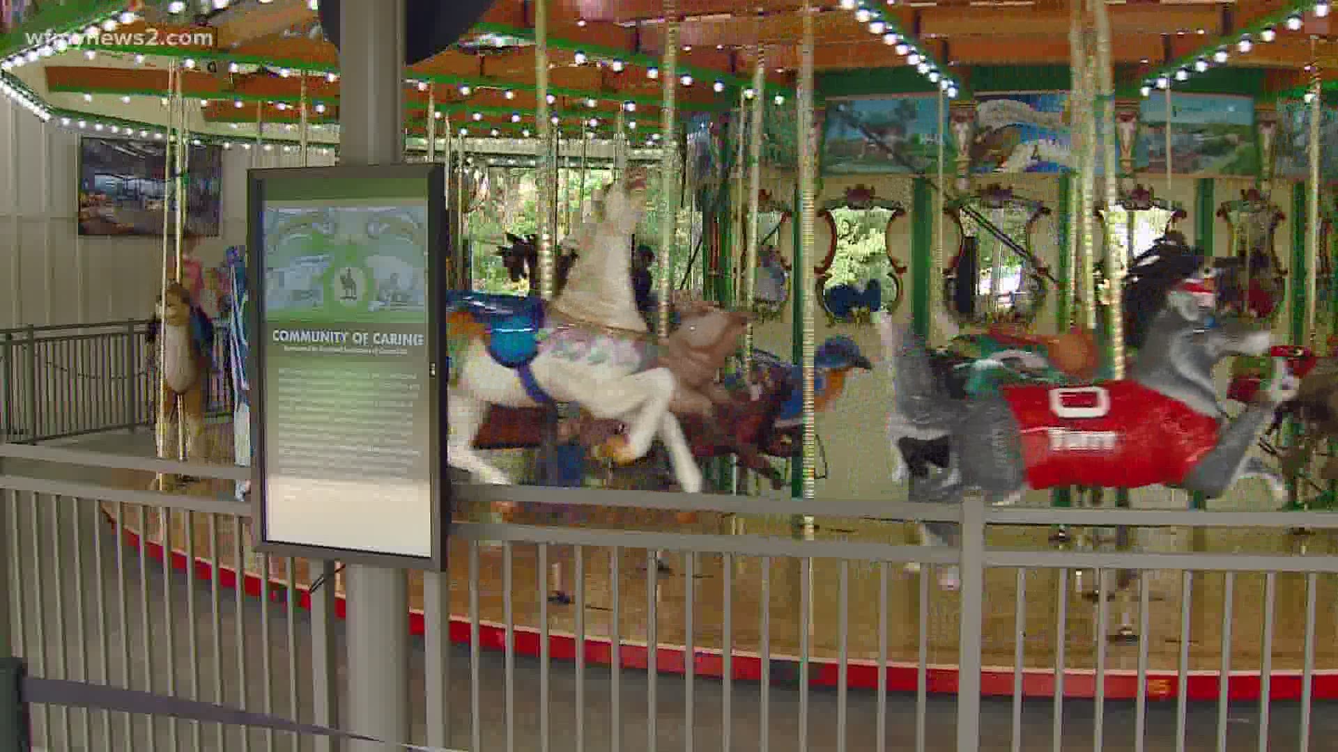 The Rotary Club’s carousel at the science center is officially open. The carousel has 56 different hand-painted figures.