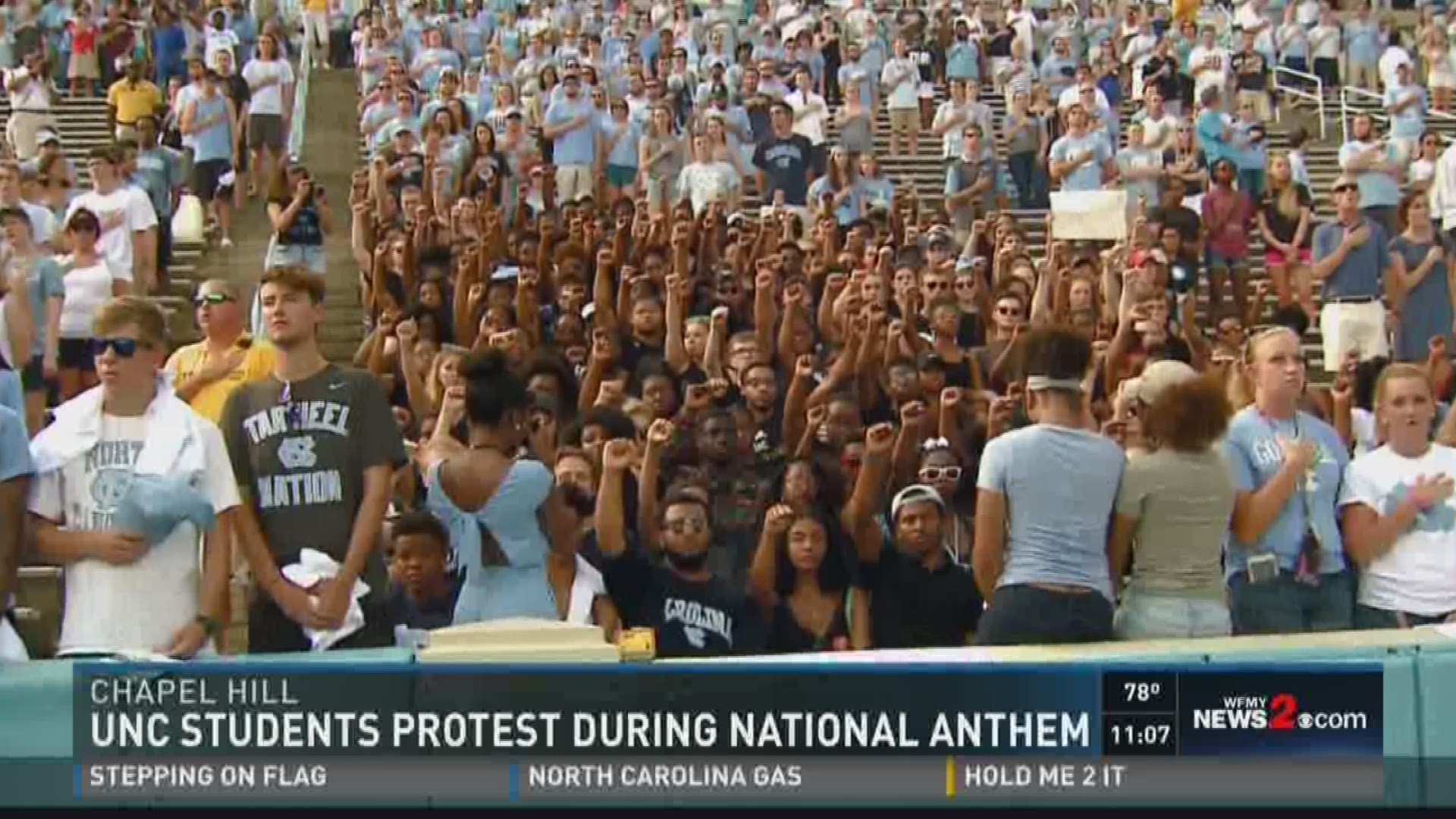 UNC Students Sit For Peaceful Protest During National Anthem