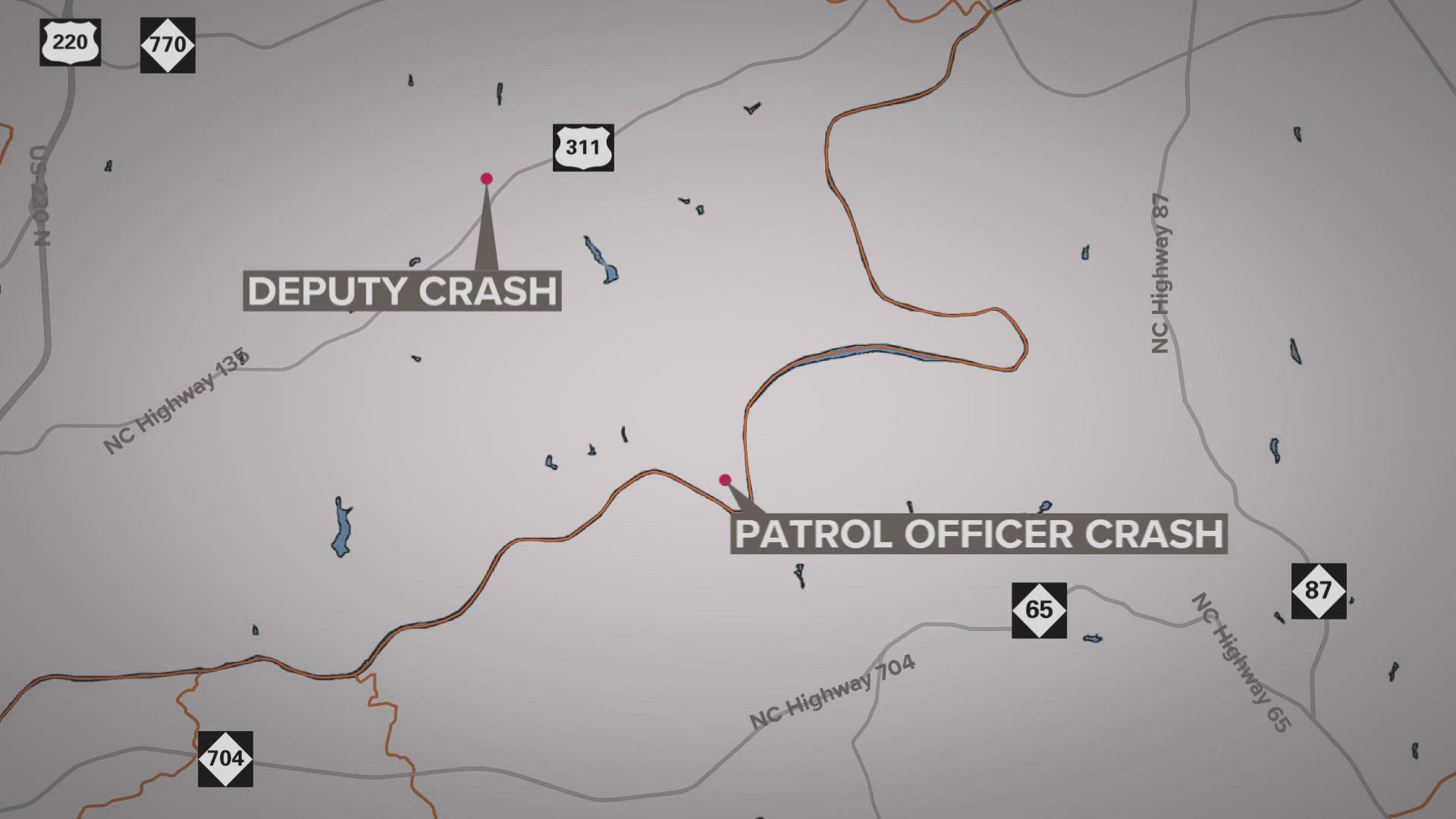 The crashes happened around NC 135 and Young Road in Stoneville.