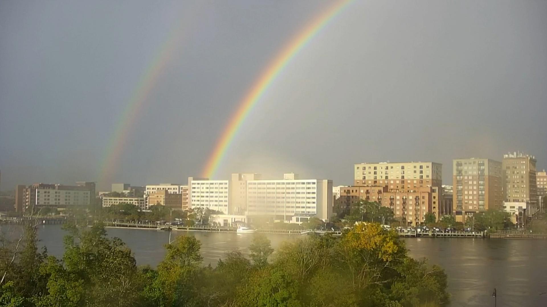 A double rainbow was spotted in Cape Fear, NC Wednesday morning after overnight storms.