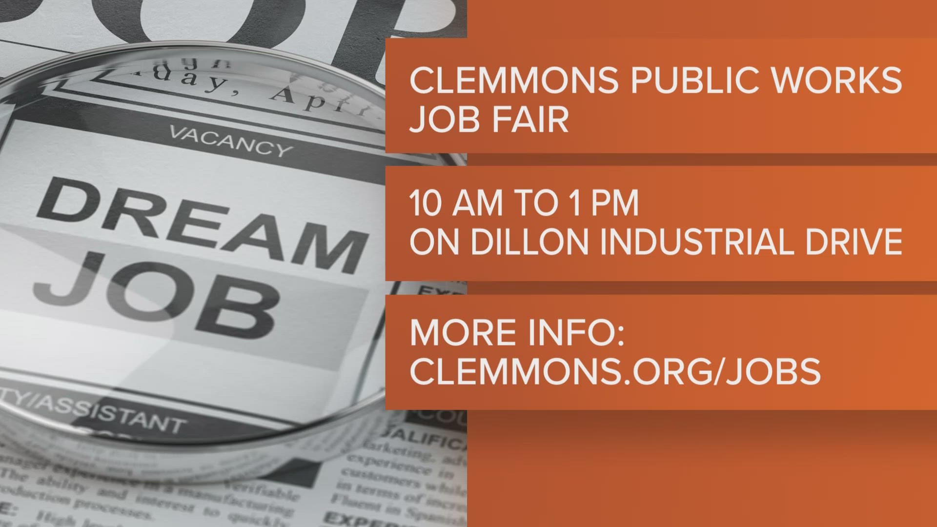 The village of Clemmons will hold a public works job fair on March 18th, 2023