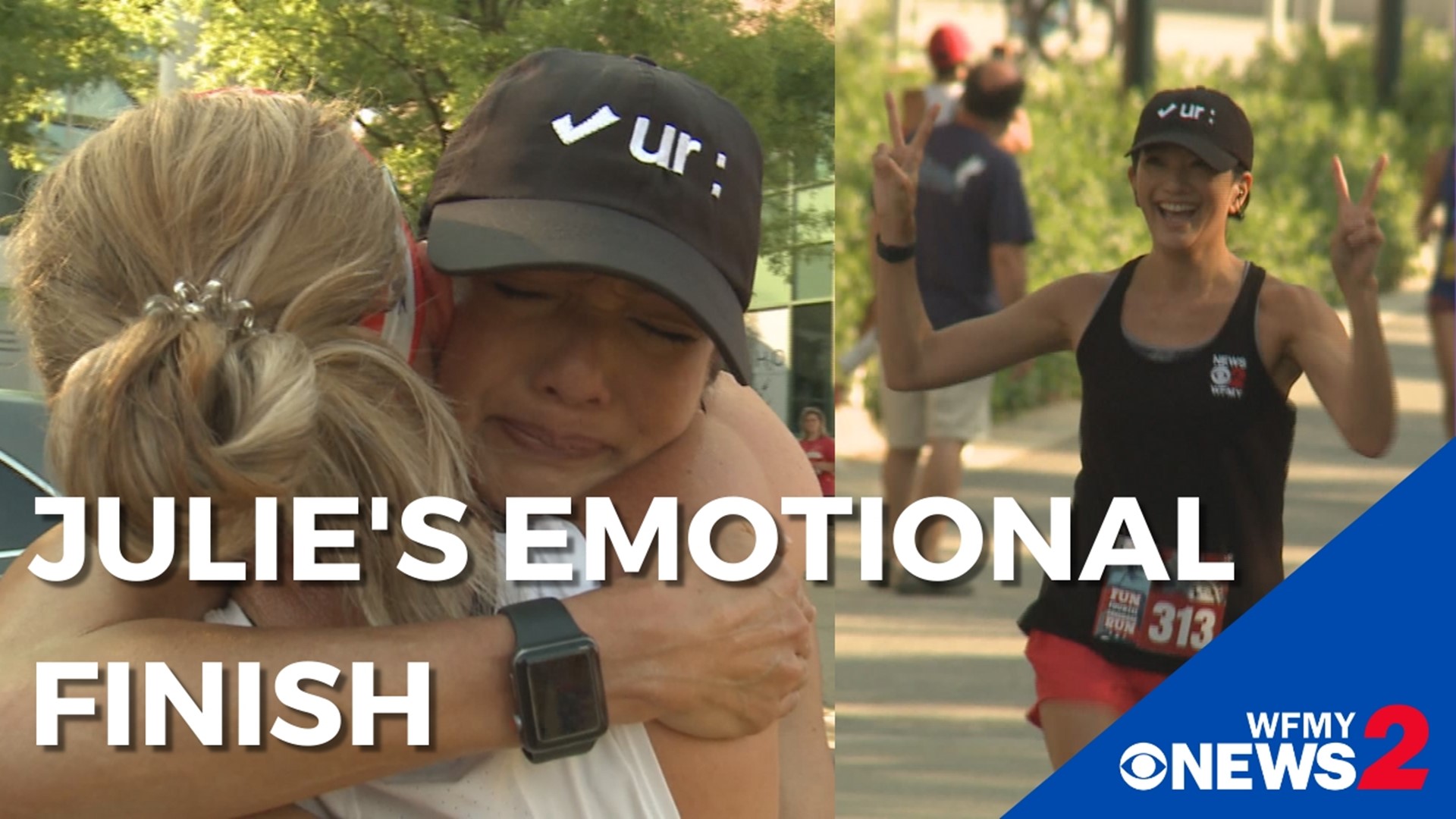 Our Julie Luck just beat colon cancer. The moment she crossed the finish line at the Freedom Run in Greensboro had us all in tears!