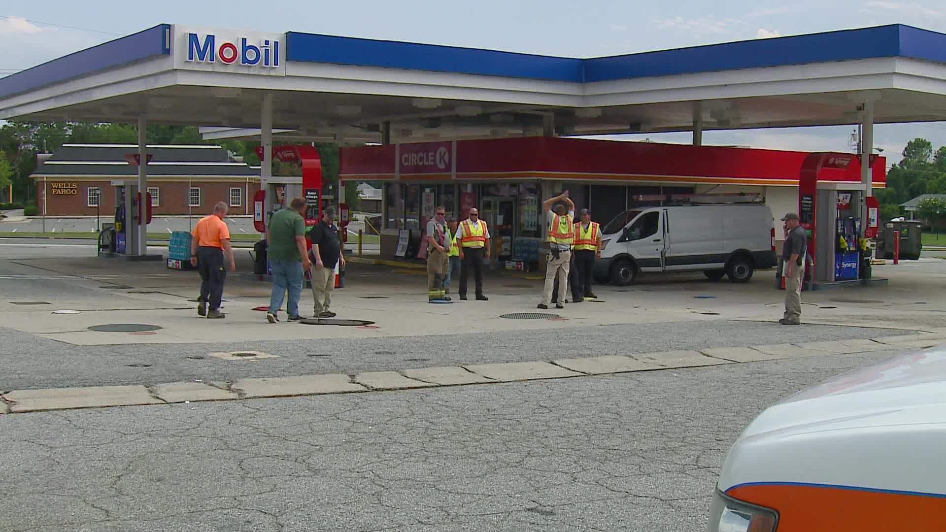 The fuel leak forced the businesses to close while fire crews cleaned everything up.