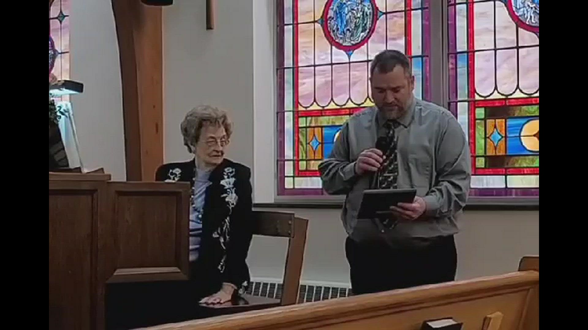 Midway Wesleyan Church in Randleman, North Carolina honored 89-year-old Violet Kirkman for playing the organ for the last 75 years.