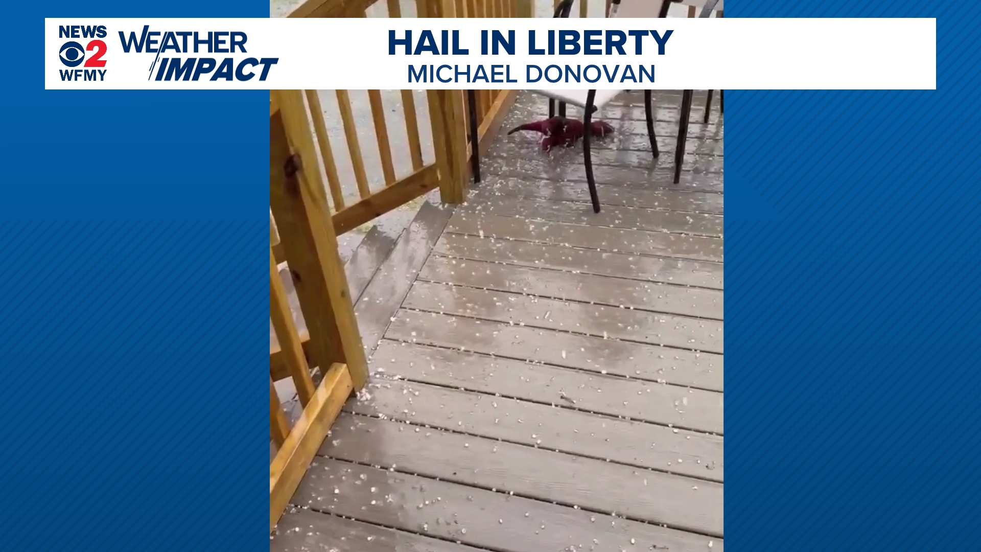Hail coats the ground in Liberty, NC Tuesday afternoon.
