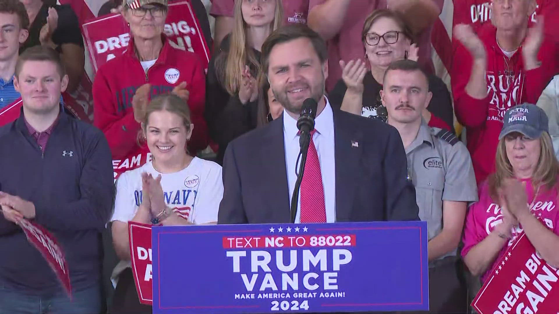 JD Vance and Donald Trump Jr. speak at a rally in Sanford on Sunday.