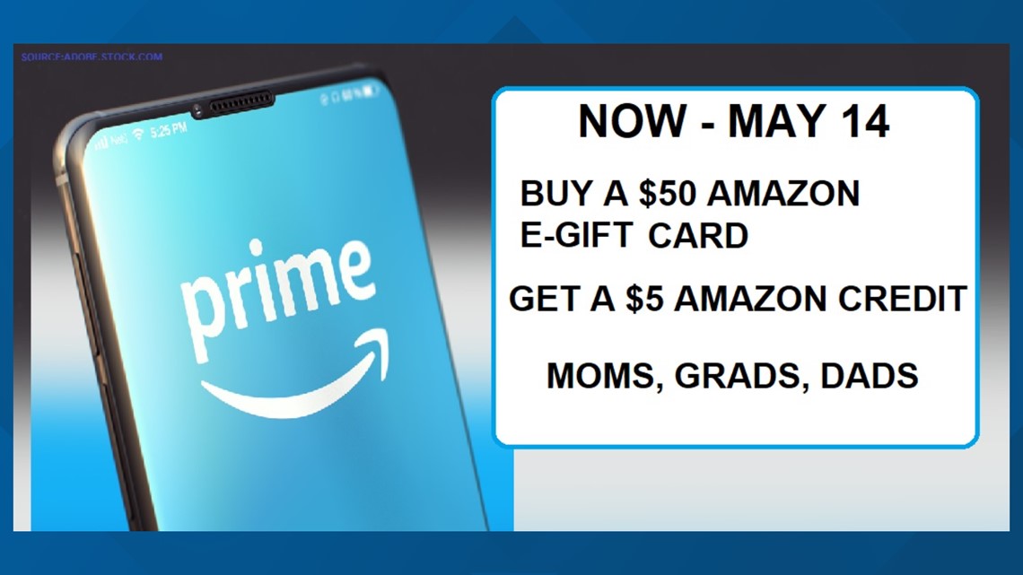Free $5 Credit with $50  Gift Card Purchase for Prime