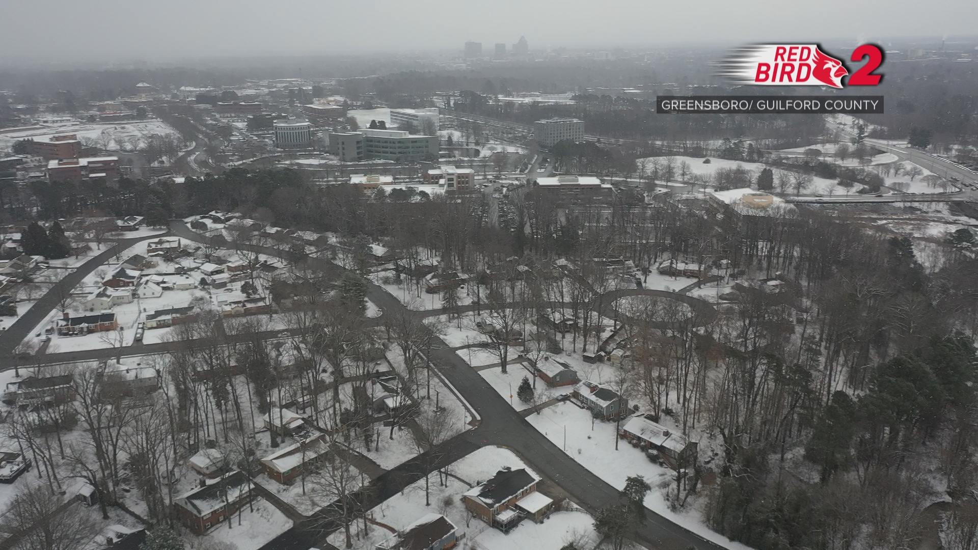 Drone video: Greensboro snow on February 20, 2025