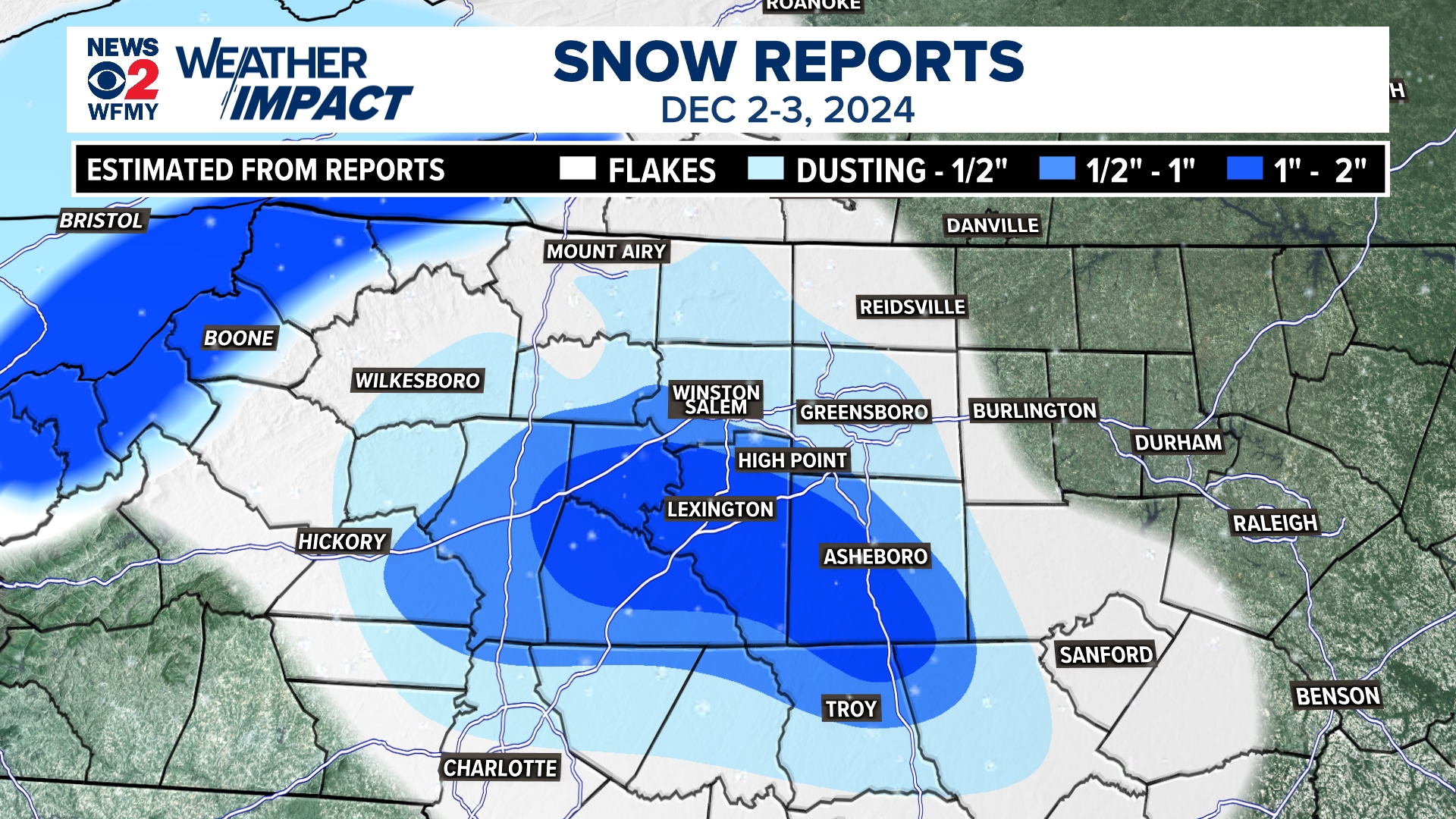 How much snow fell in North Carolina Monday night? | wfmynews2.com