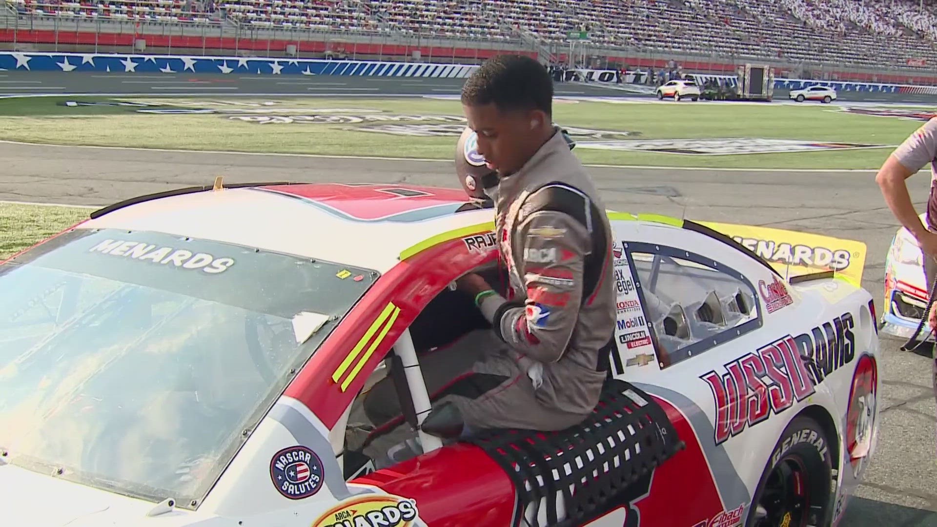 By day Rajah Caruth is a student but when class is over, he's a professional stock car driver.
