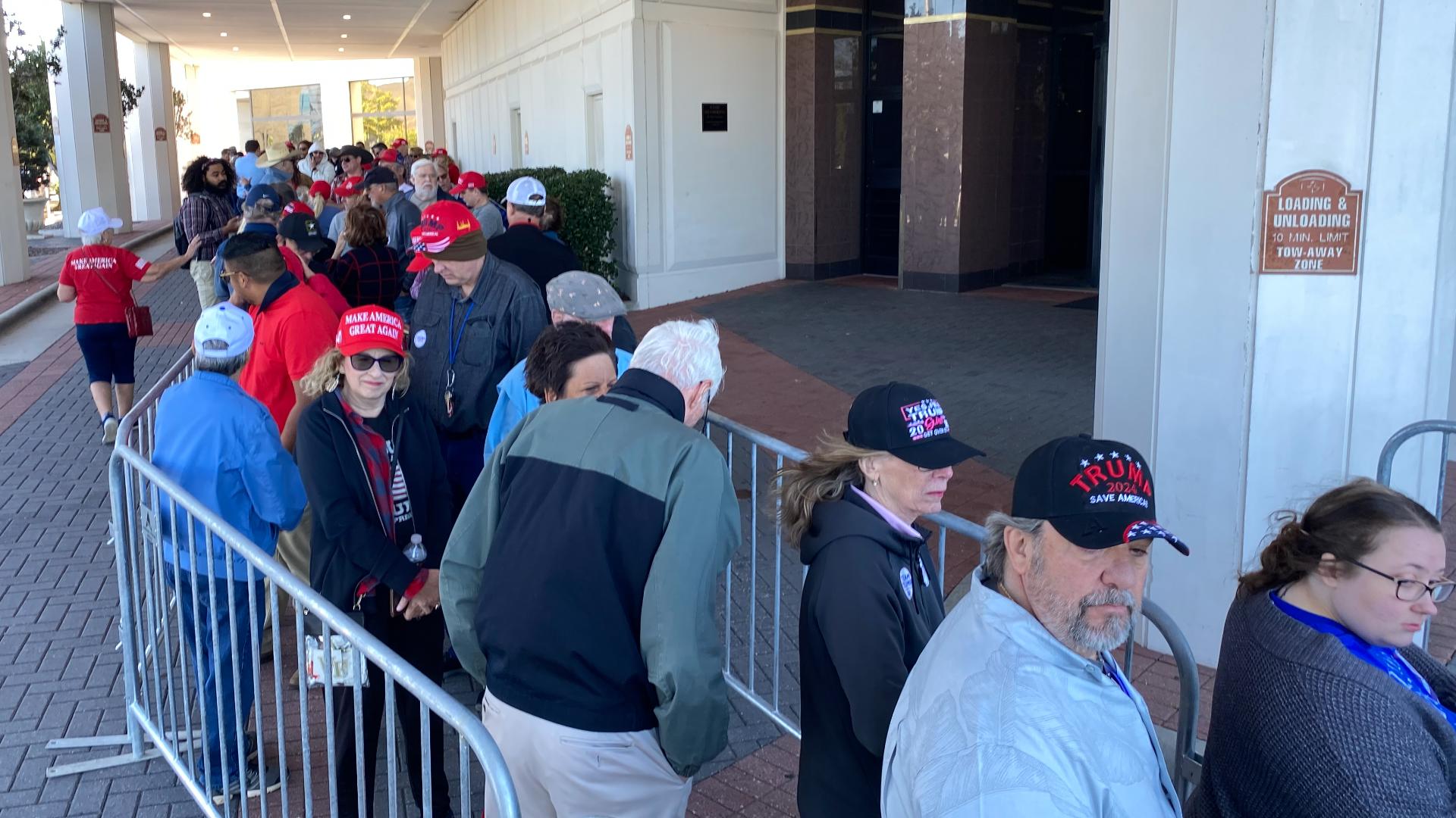 Voters line up ahead of JD Vance rally at the Koury Convention Center.