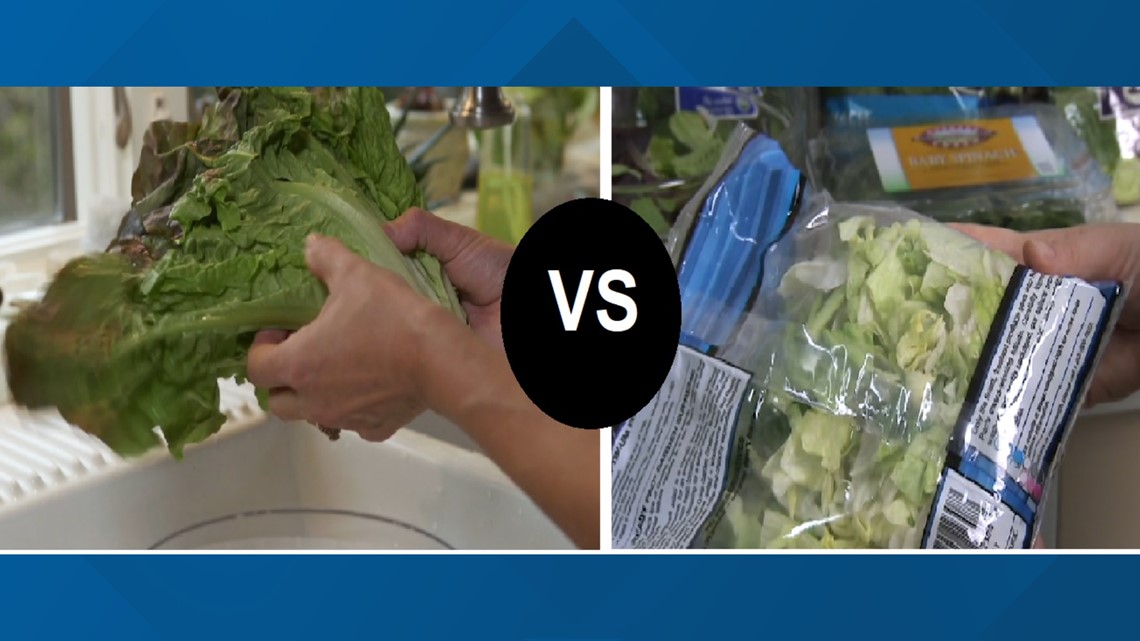 Is bagged salad or a head of lettuce safer to eat?