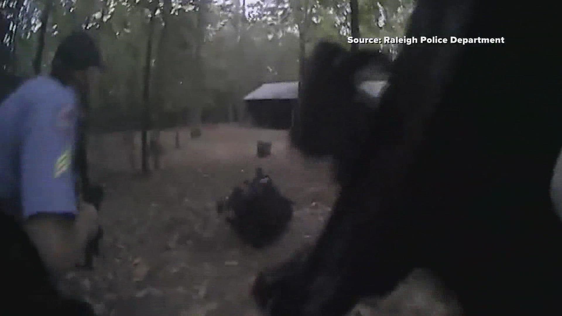 New video from the Raleigh police department shows how officers engaged in a shootout with the suspect on October 13.