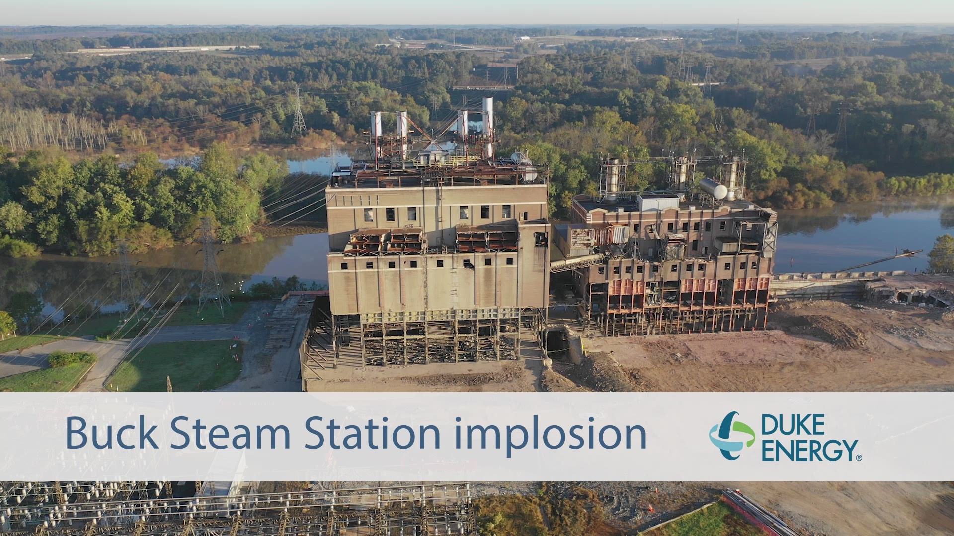 Nearly 300 charges of explosives brings Duke Energy's Buck Steam Station in Salisbury, N.C. Teh planned decommission happened Friday, Oct. 19 when the final four units of the coal-fired generating station were imploded.