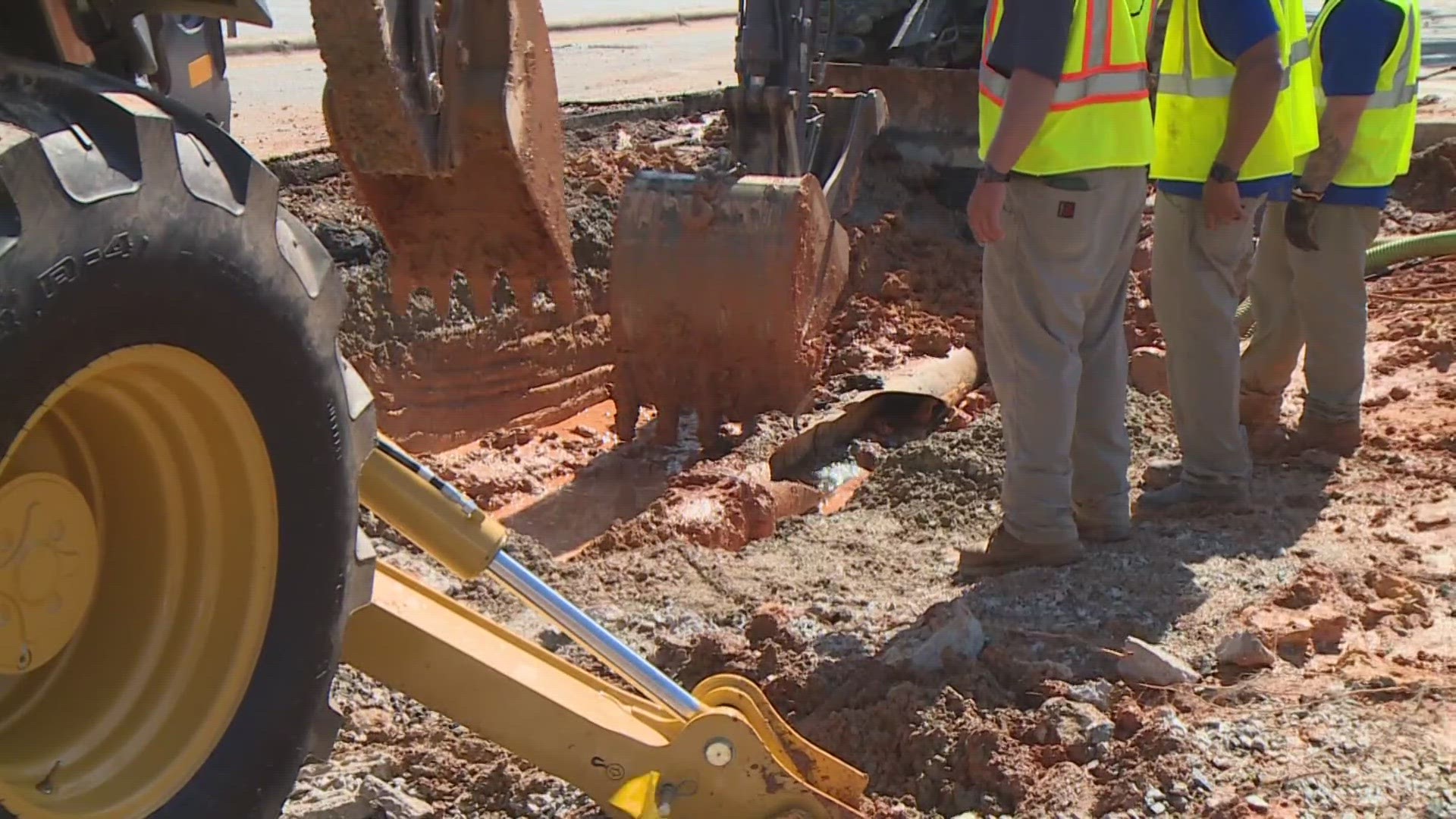 There are a few customers without water and the breaks have caused significant roadway damage and some damage to nearby parking lots.