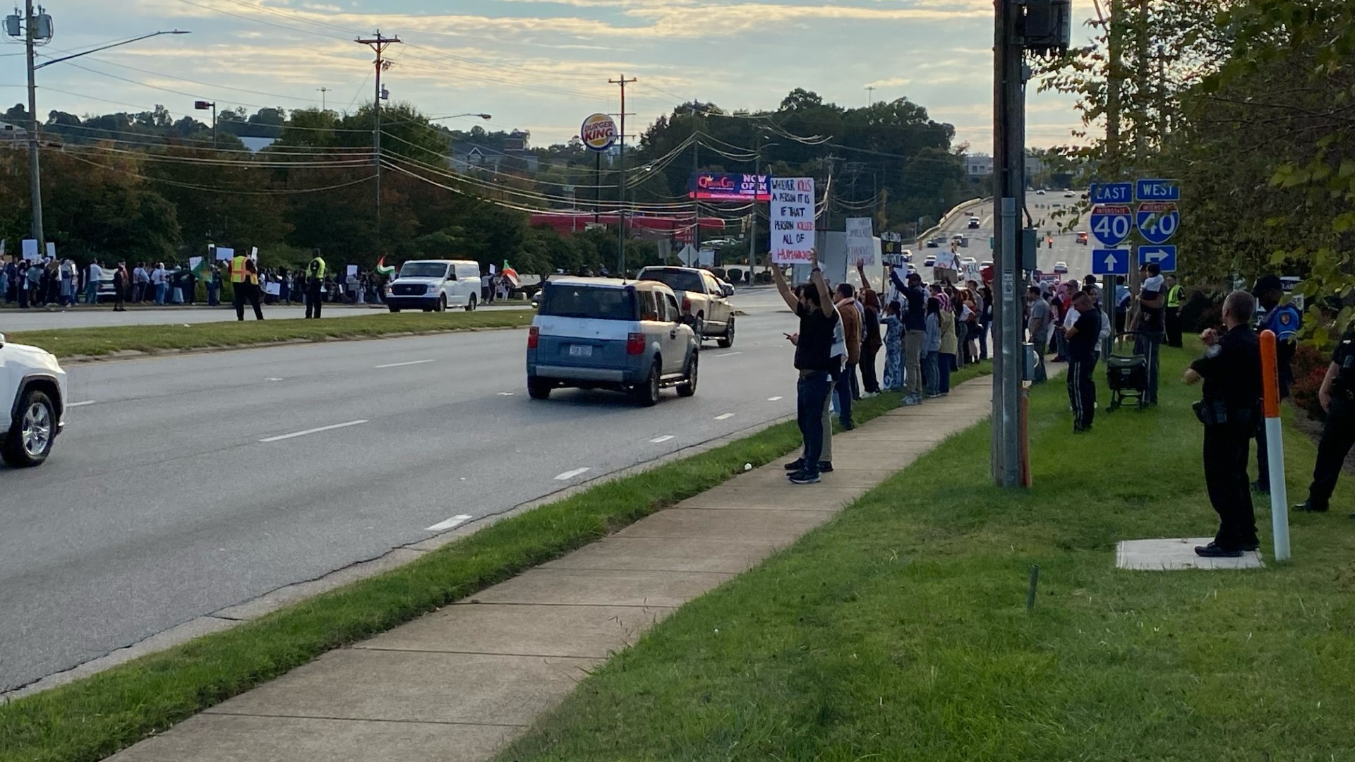 The demonstration appeared to be a protest related to the war between Israel and Palestine.