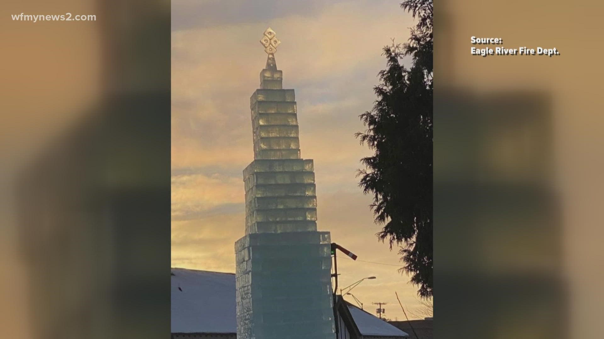 Volunteers in Eagle River, Wisconsin built a magnificent ice castle using 2,000 ice blocks that they cut from a nearby lake.