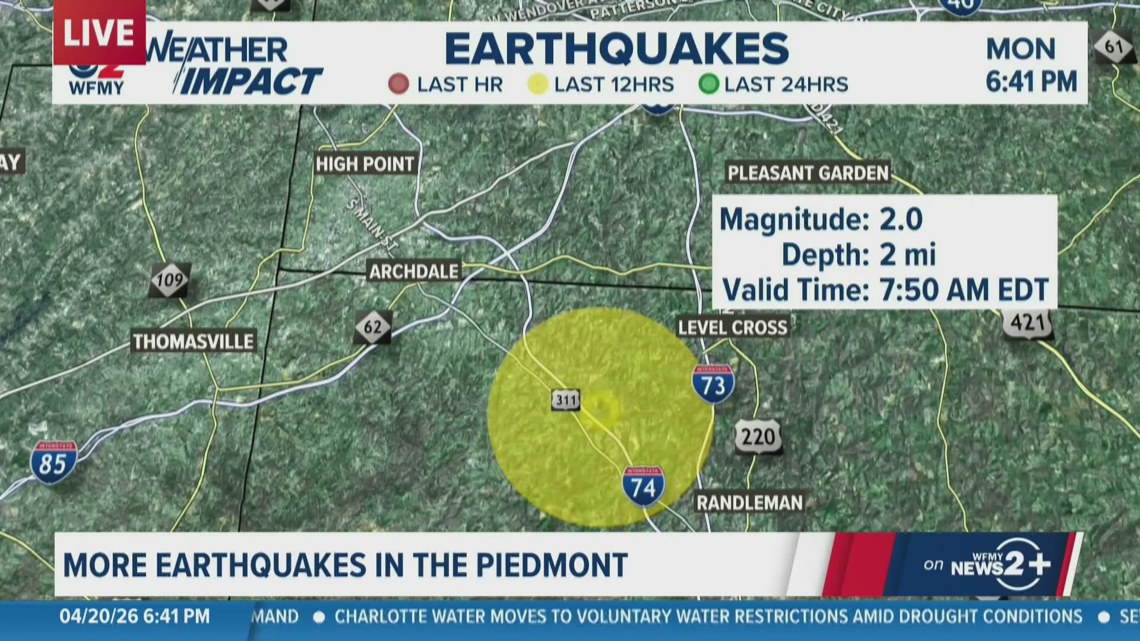 Earthquake swarm in Randolph County, 8 minor quakes recorded near Randleman
