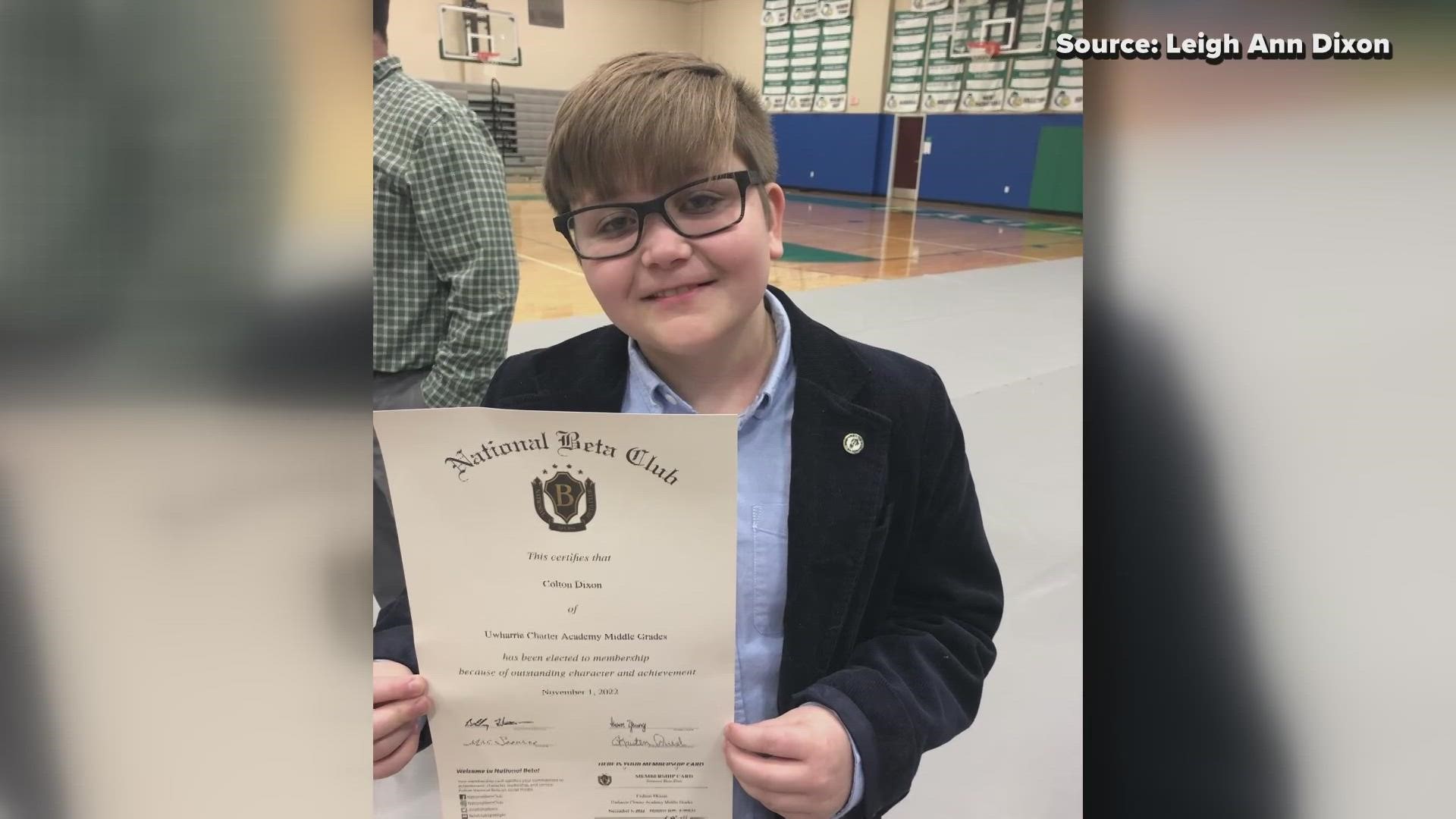 Uwharrie Charter Academy's Colton Dixon wrote letters to local businesses to help raise money for Water for South Sudan. He hit his goal in three days.