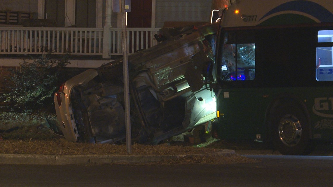 Video shows Greensboro Transit Agency bus crashed into car, utility