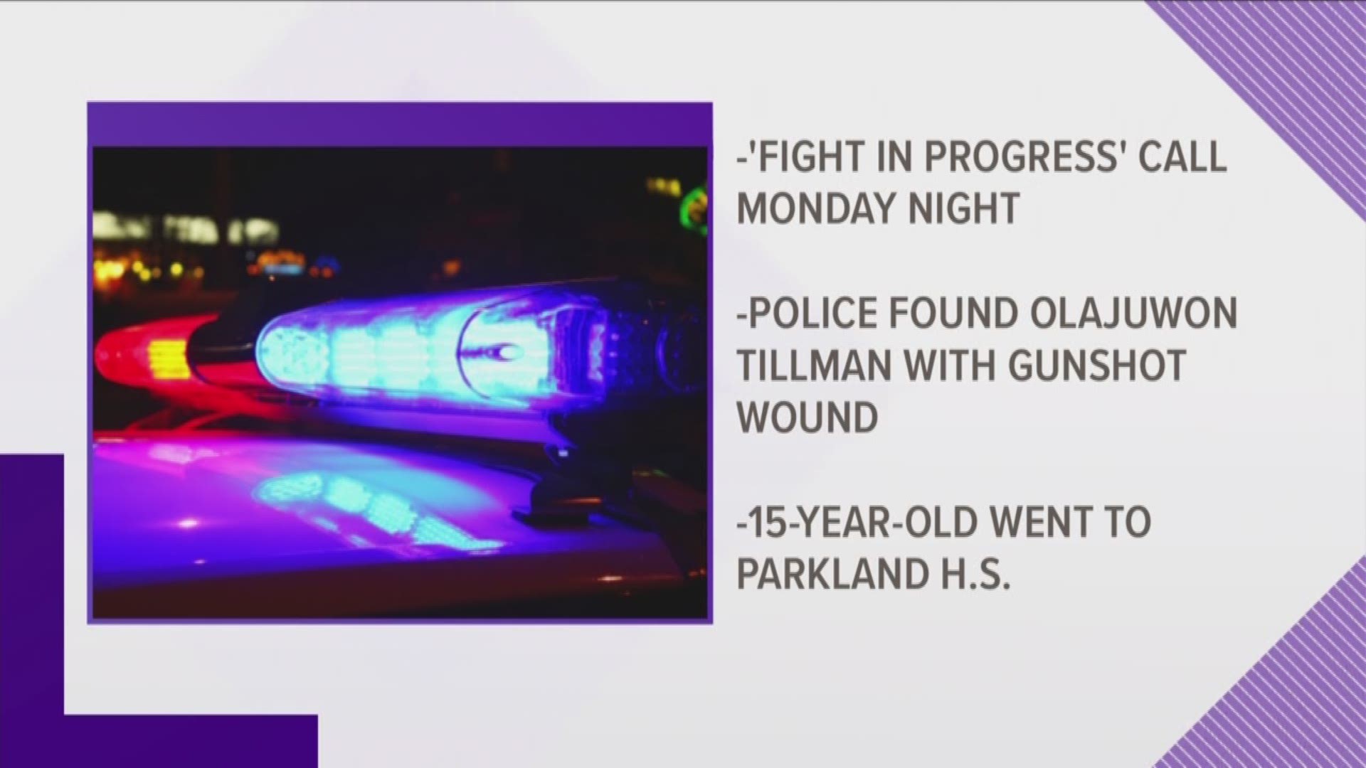 When police arrived on the scene to a ‘fight in progress’ call, they found Olajuwon Tillman in the street with a gunshot wound.