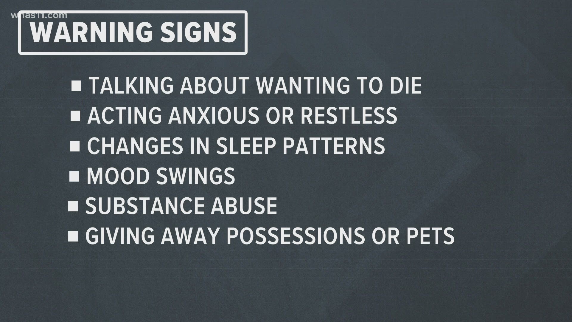 The coronavirus pandemic can take a toll on our mental health. Be aware of the warning signs of suicide so you can help your friends and family if they need it.