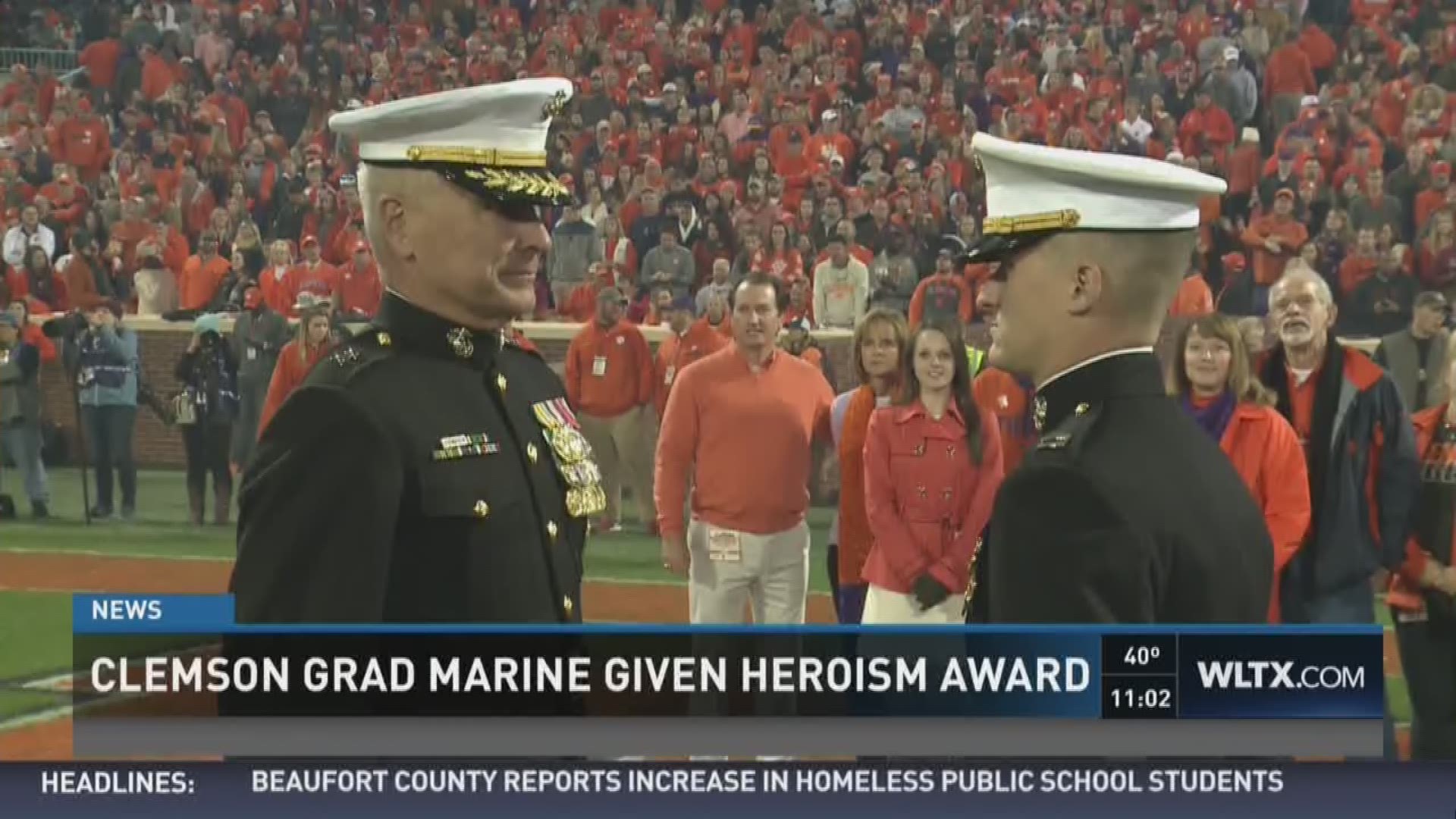 Marine Captain Trey Kennedy was honored at Saturday's USC-Clemson game.