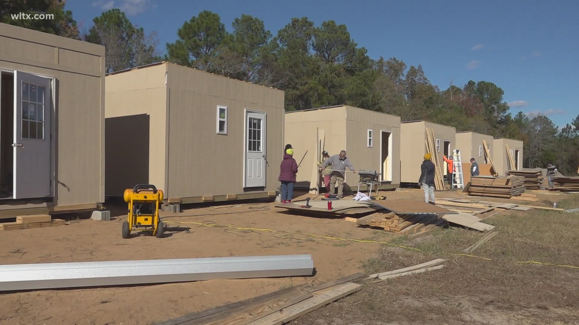 Volunteers are building survival sheds for those displaced in Western North Carolina by Hurricane Helene.  